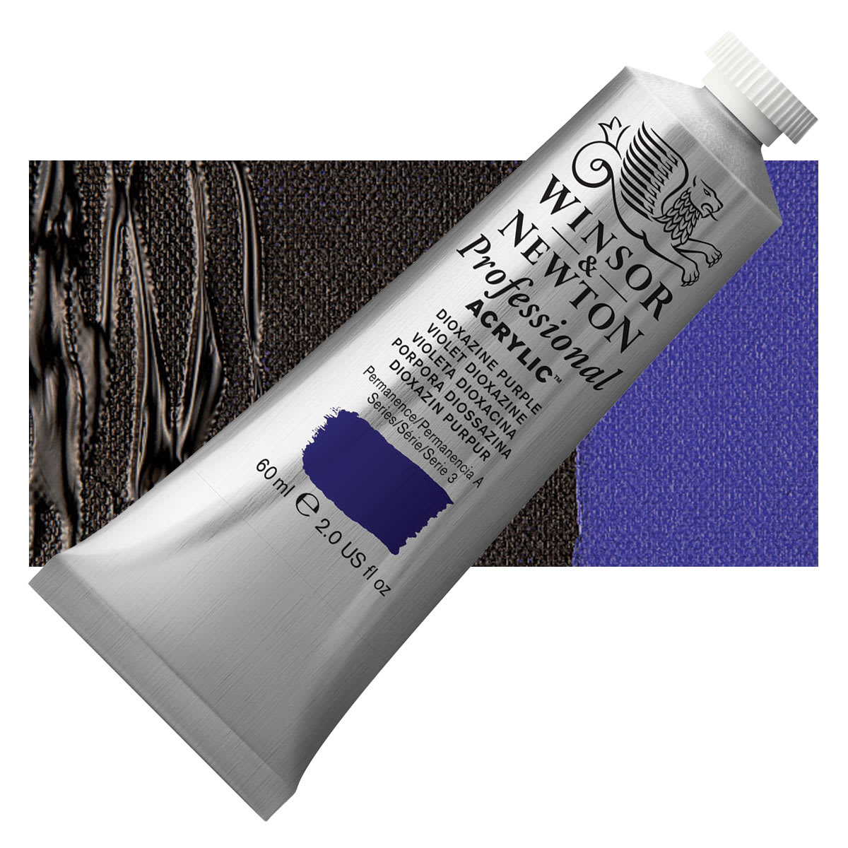 Winsor & Newton Professional Acrylic Paint - Dioxazine Purple, 60 ml tube and swatch