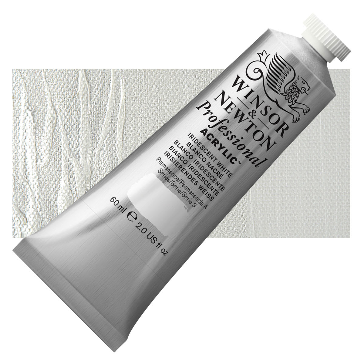 Winsor & Newton Professional Acrylic Paint - Iridescent White, 60 ml tube and swatch