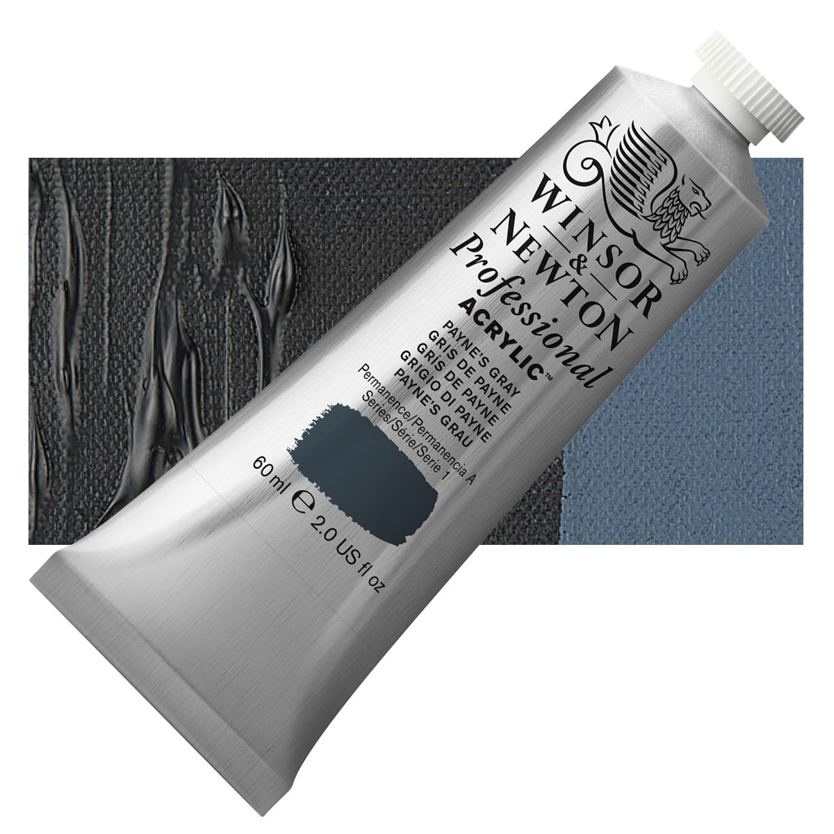 Winsor & Newton Professional Acrylic Paint - Payne's Gray, 60 ml tube and swatch