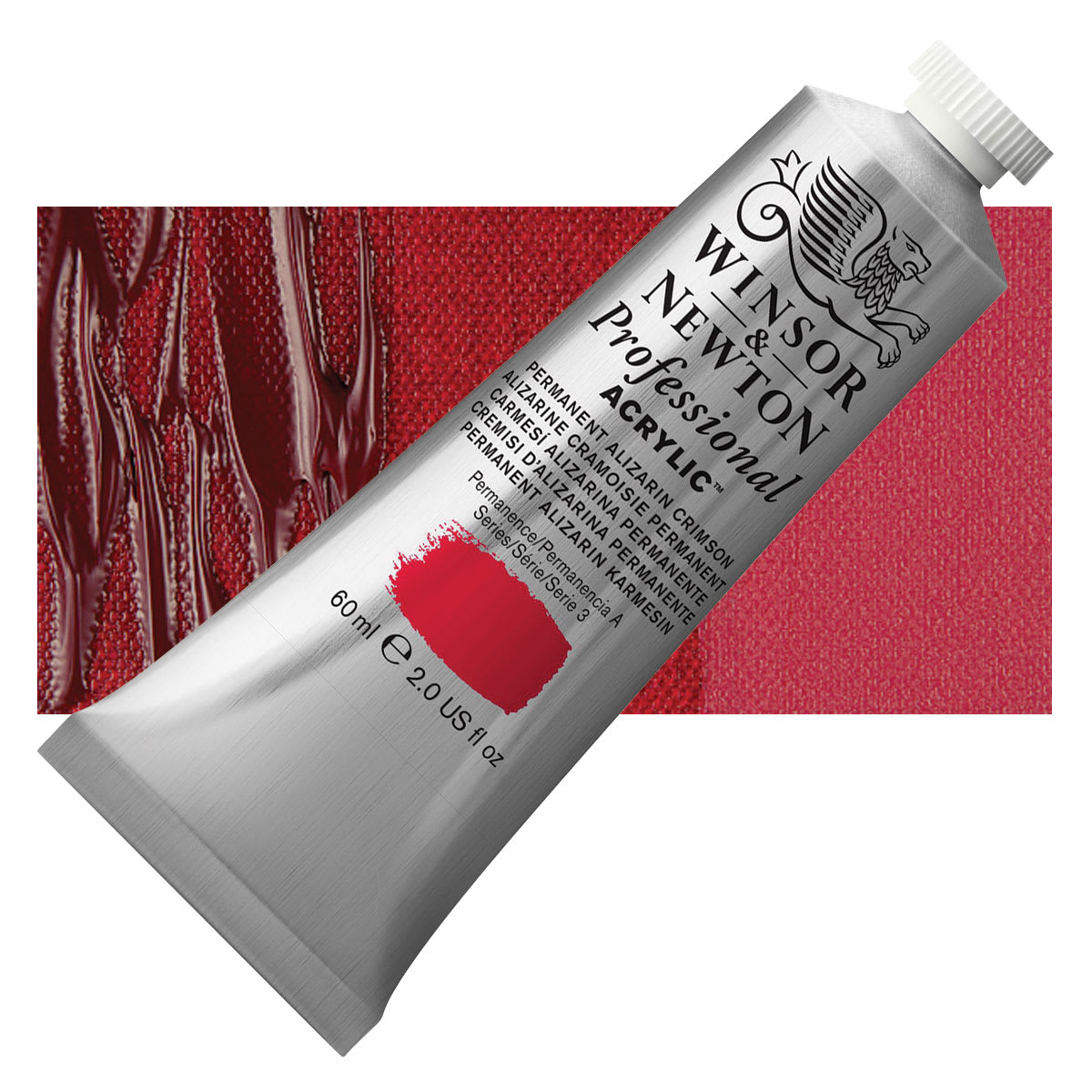 Winsor & Newton Professional Acrylic Paint - Permanent Alizarin Crimson, 60 ml tube and swatch
