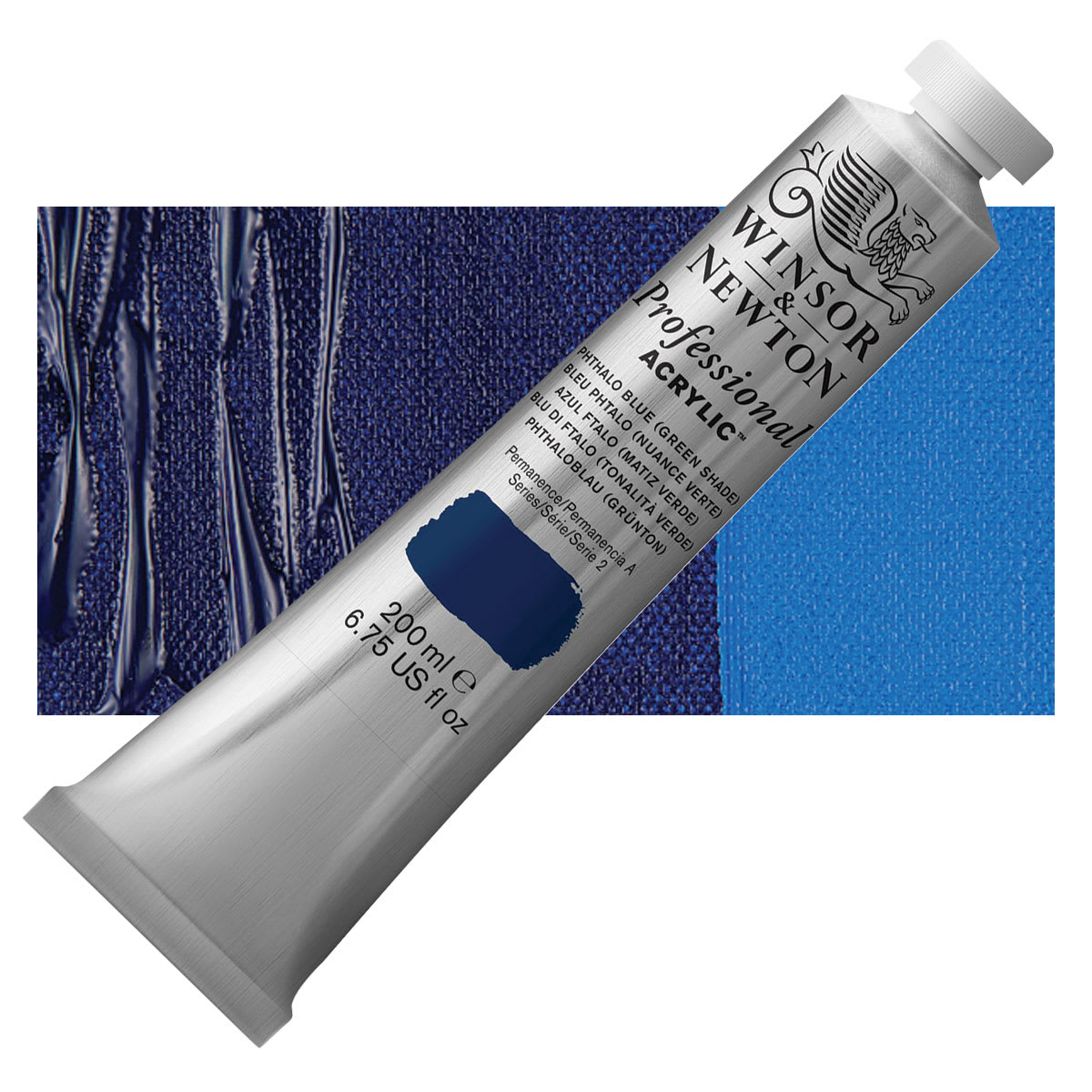 Winsor & Newton Professional Acrylic Paint - Phthalo Blue Green Shade, 200 ml tube and swatch