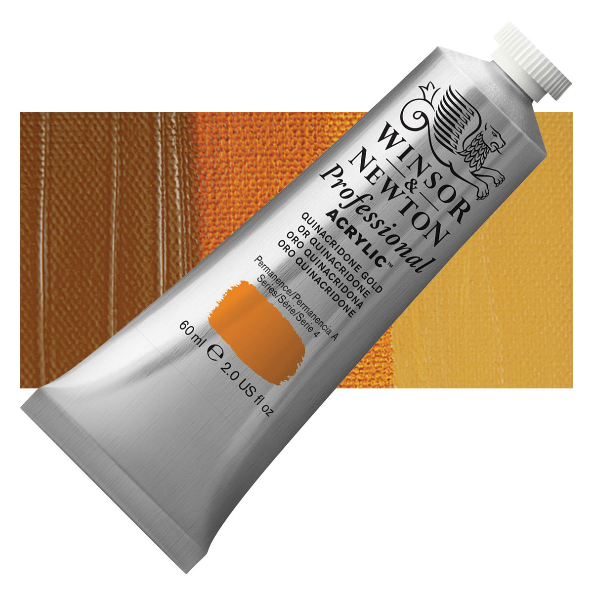 Winsor & Newton Professional Acrylic Paint - Quinacridone Gold, 60 ml tube and swatch