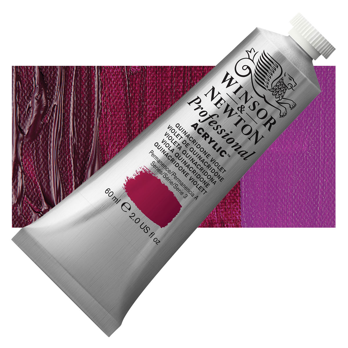 Winsor & Newton Professional Acrylic Paint - Quinacridone Violet, 60 ml tube and swatch
