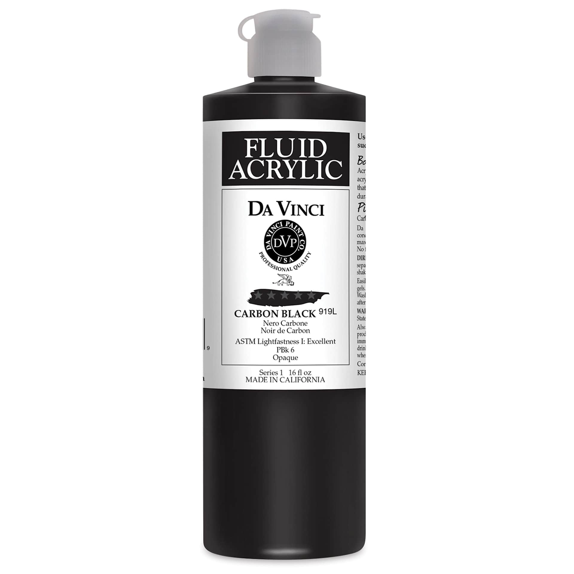 Da Vinci Fluid Acrylics - Carbon Black, 16 oz bottle