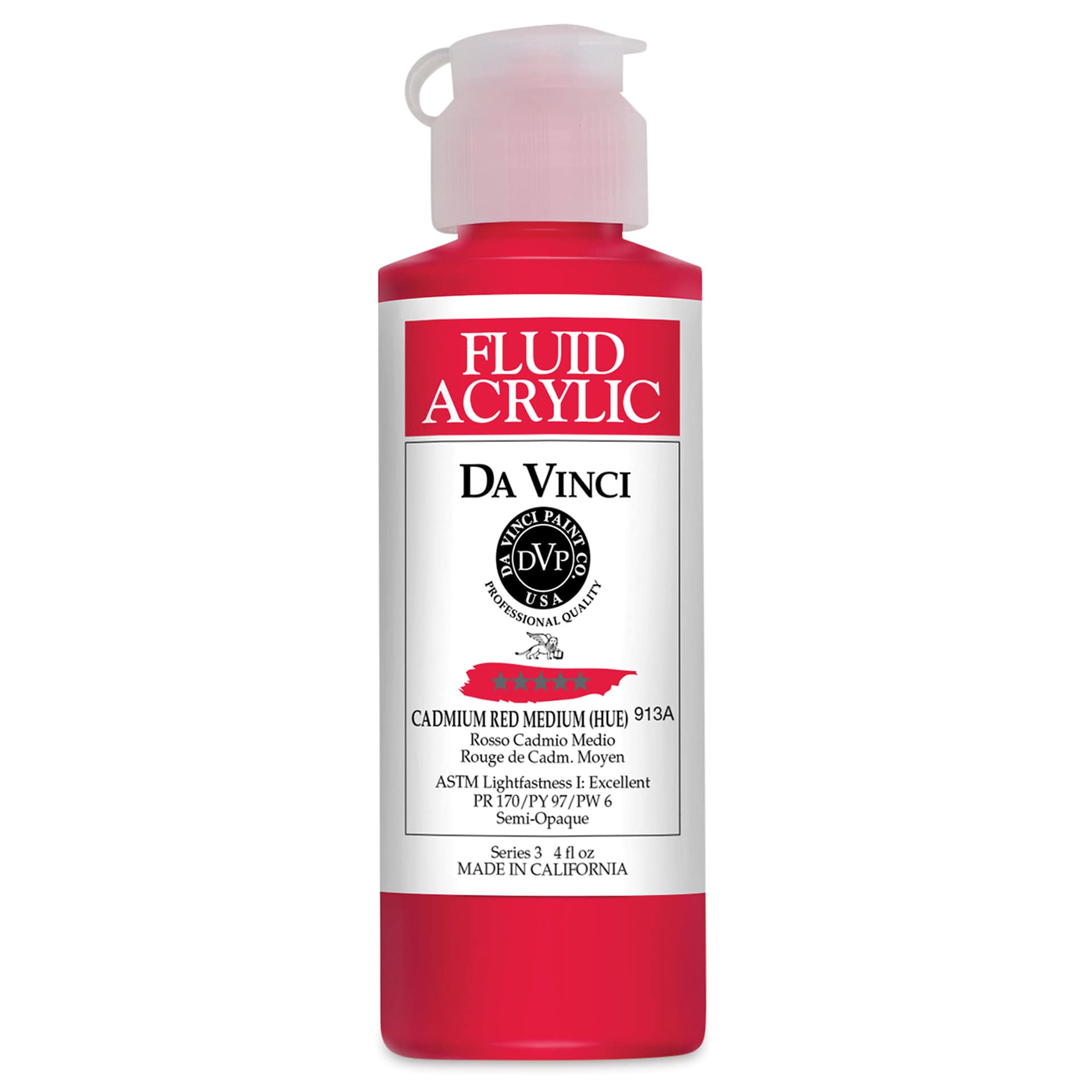 Da Vinci Fluid Acrylics - Cadmium Red Medium Hue, 4 oz bottle
