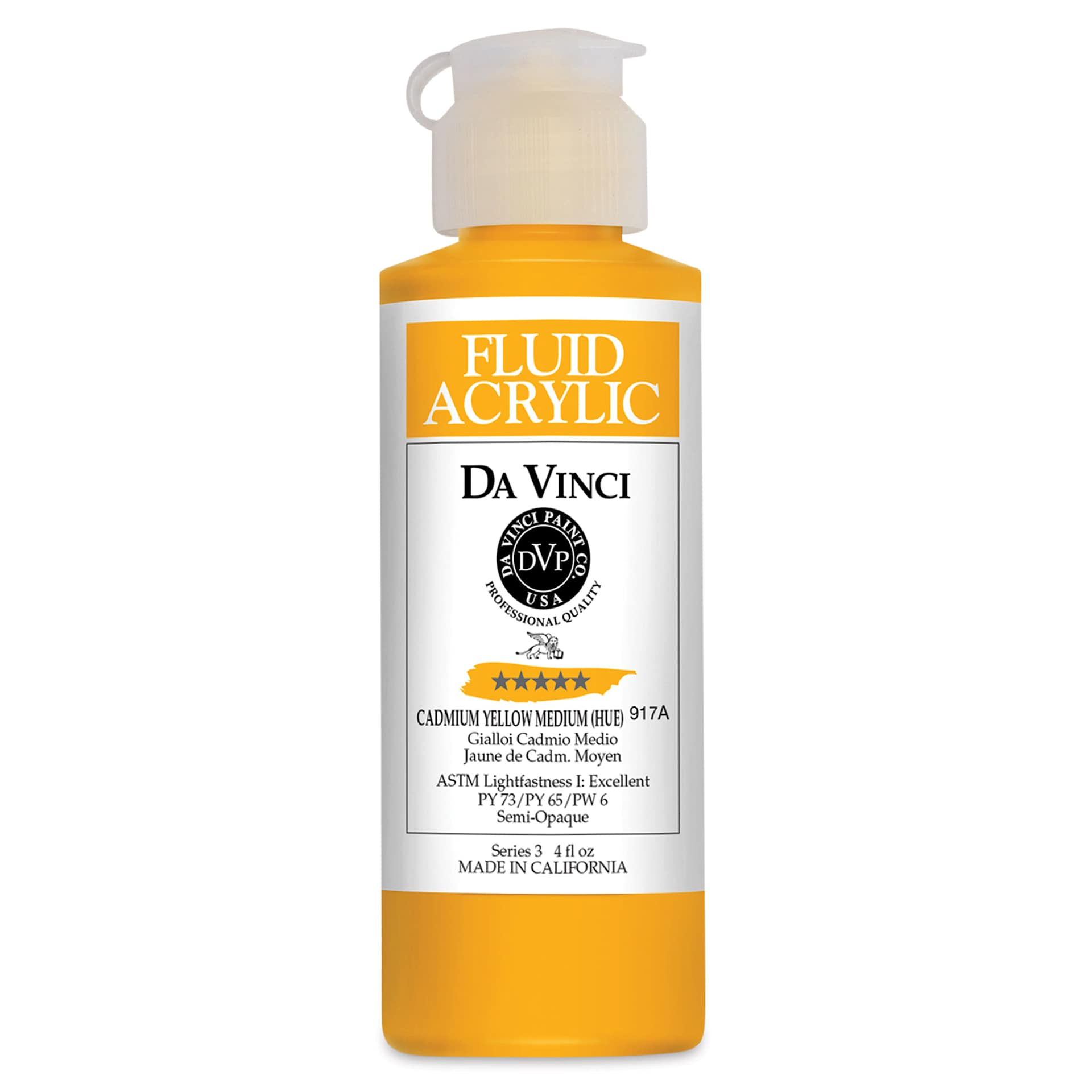 Da Vinci Fluid Acrylics - Cadmium Yellow Medium Hue, 4 oz bottle