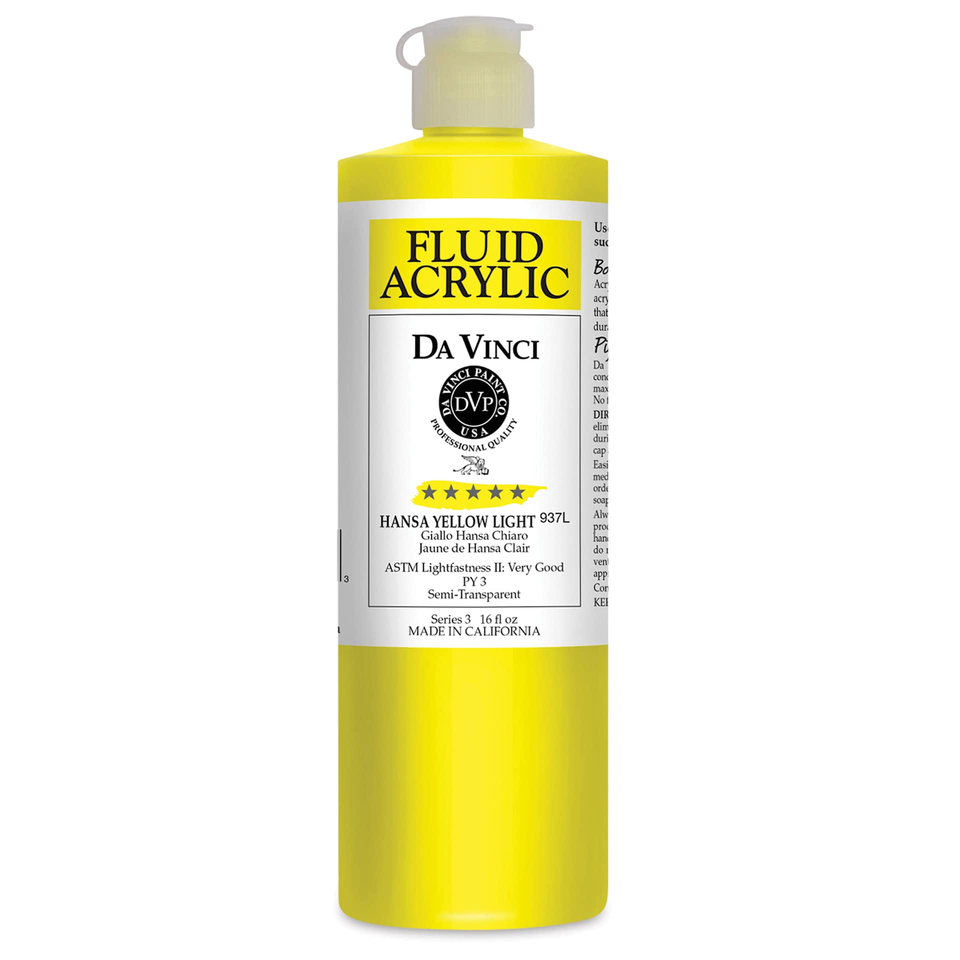 Da Vinci Fluid Acrylics - Hansa Yellow Light, 16 oz bottle