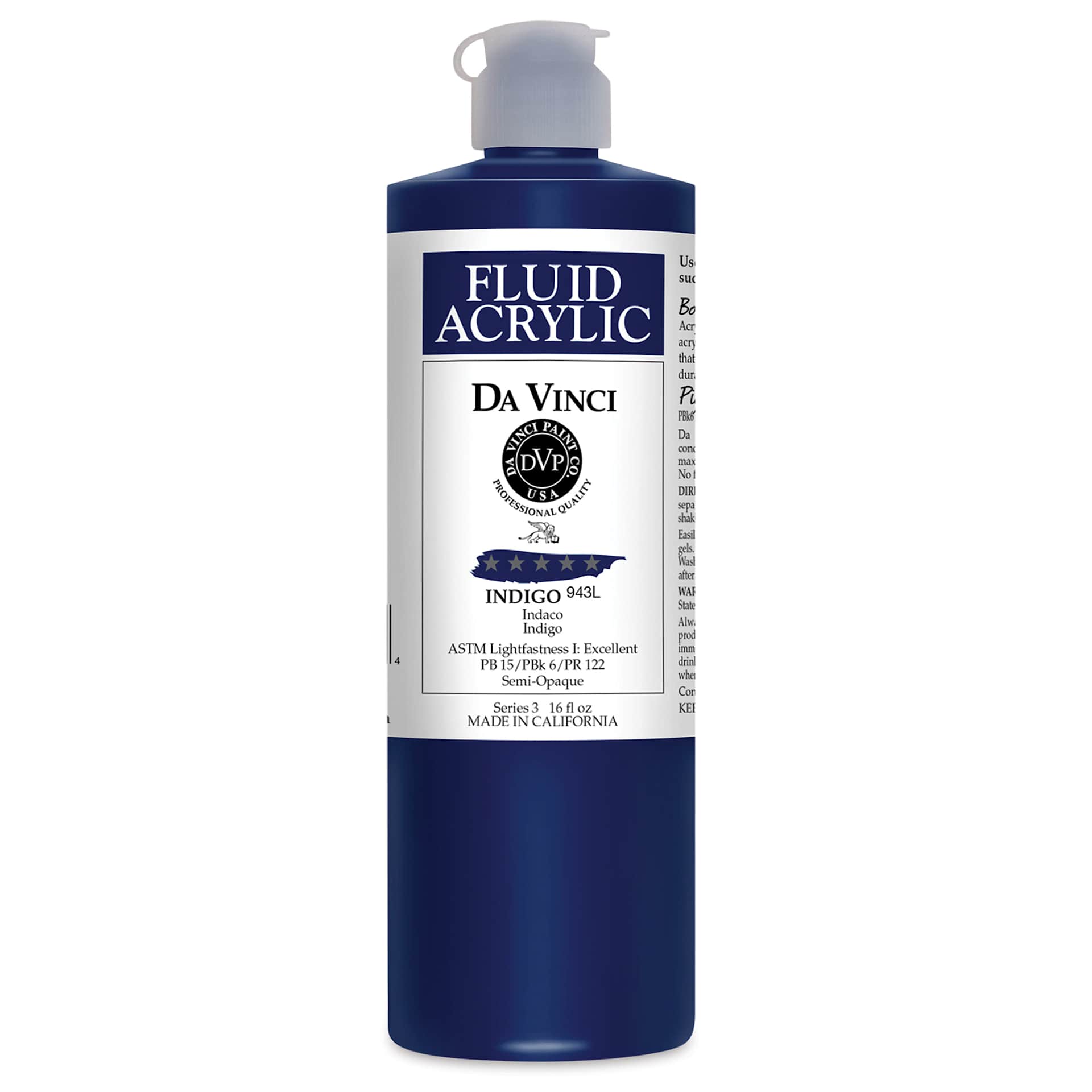Da Vinci Fluid Acrylics - Indigo, 16 oz bottle