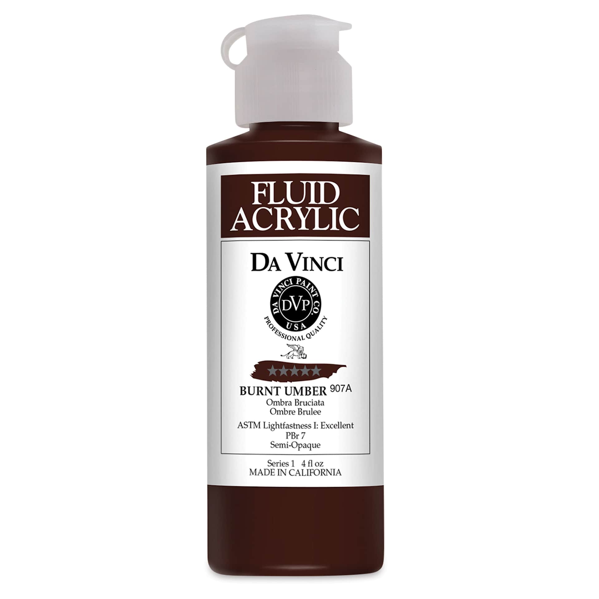 Da Vinci Fluid Acrylics - Burnt Umber, 4 oz bottle