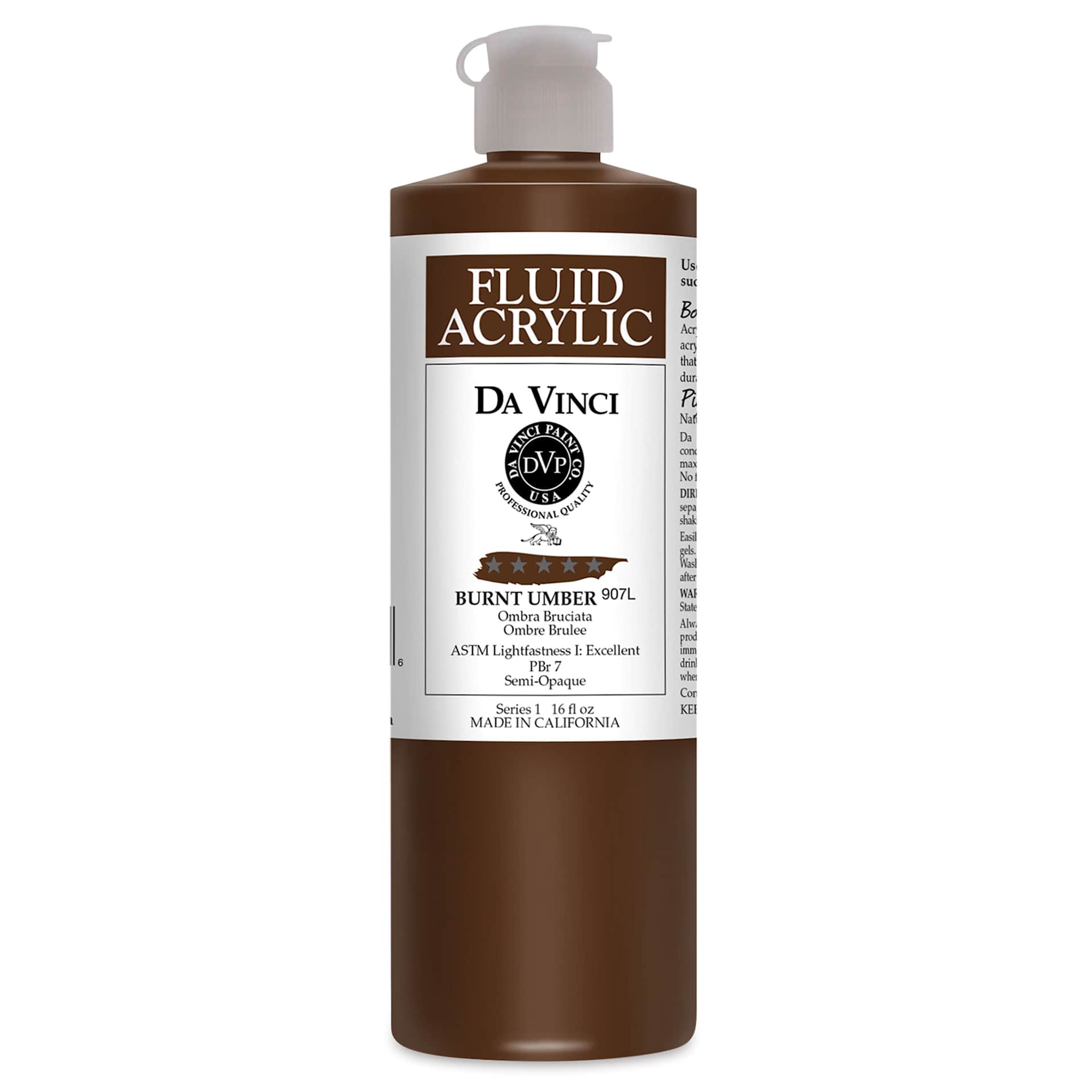 Da Vinci Fluid Acrylics - Burnt Umber, 16 oz bottle