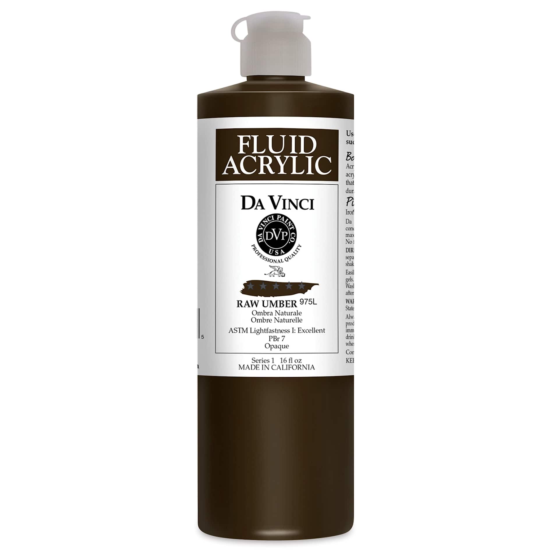 Da Vinci Fluid Acrylics - Raw Umber, 16 oz bottle
