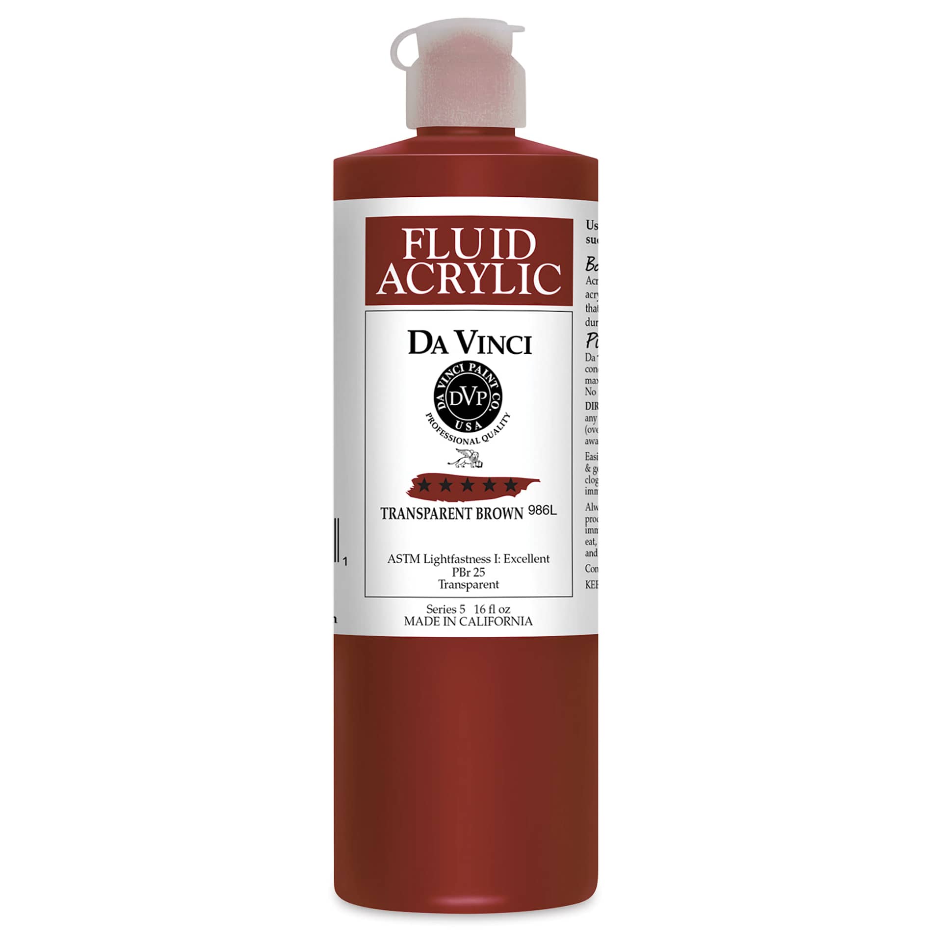 Da Vinci Fluid Acrylics - Transparent Brown, 16 oz bottle
