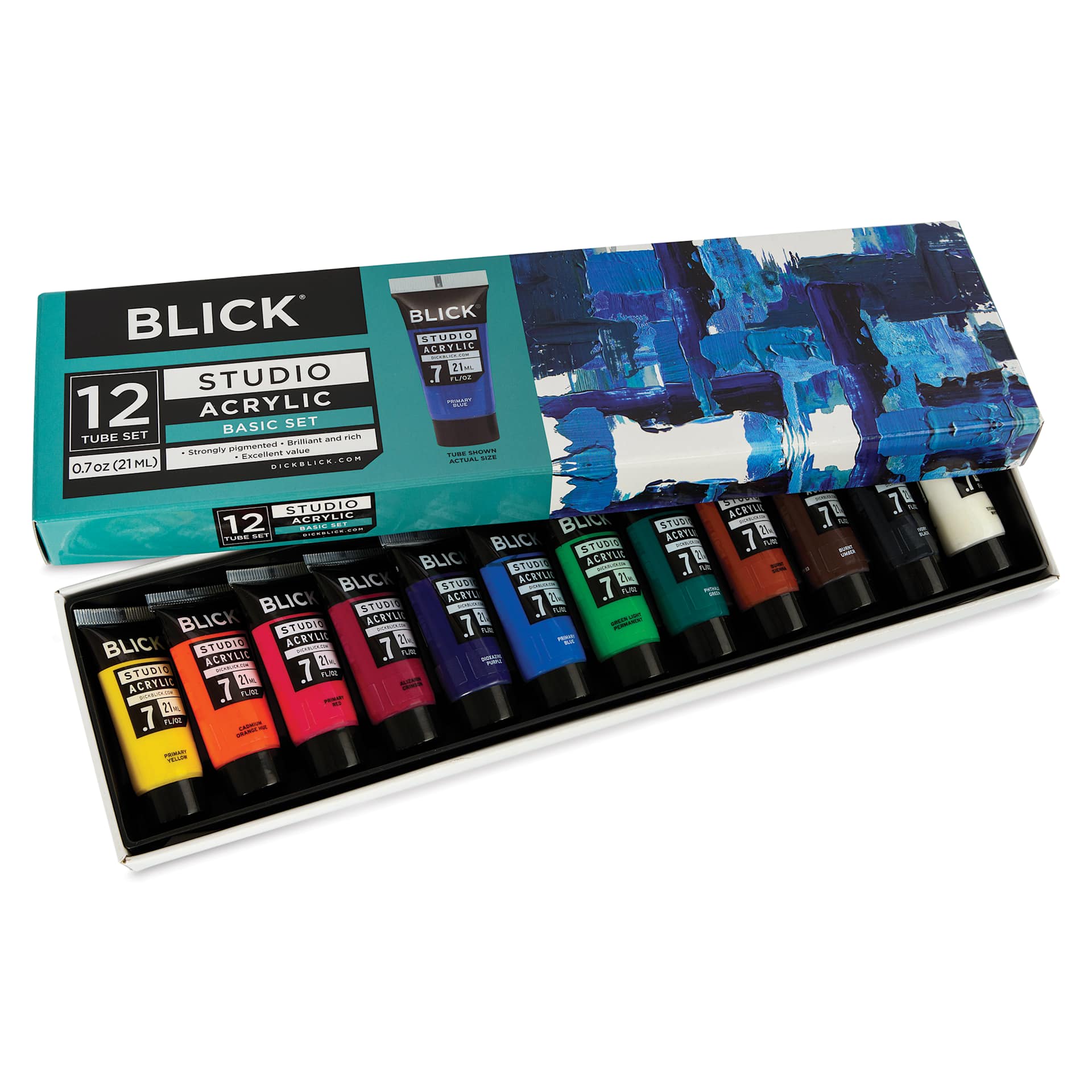 Blick Studio Acrylics - Set of 12 colors, 21 ml tubes, open packaging
