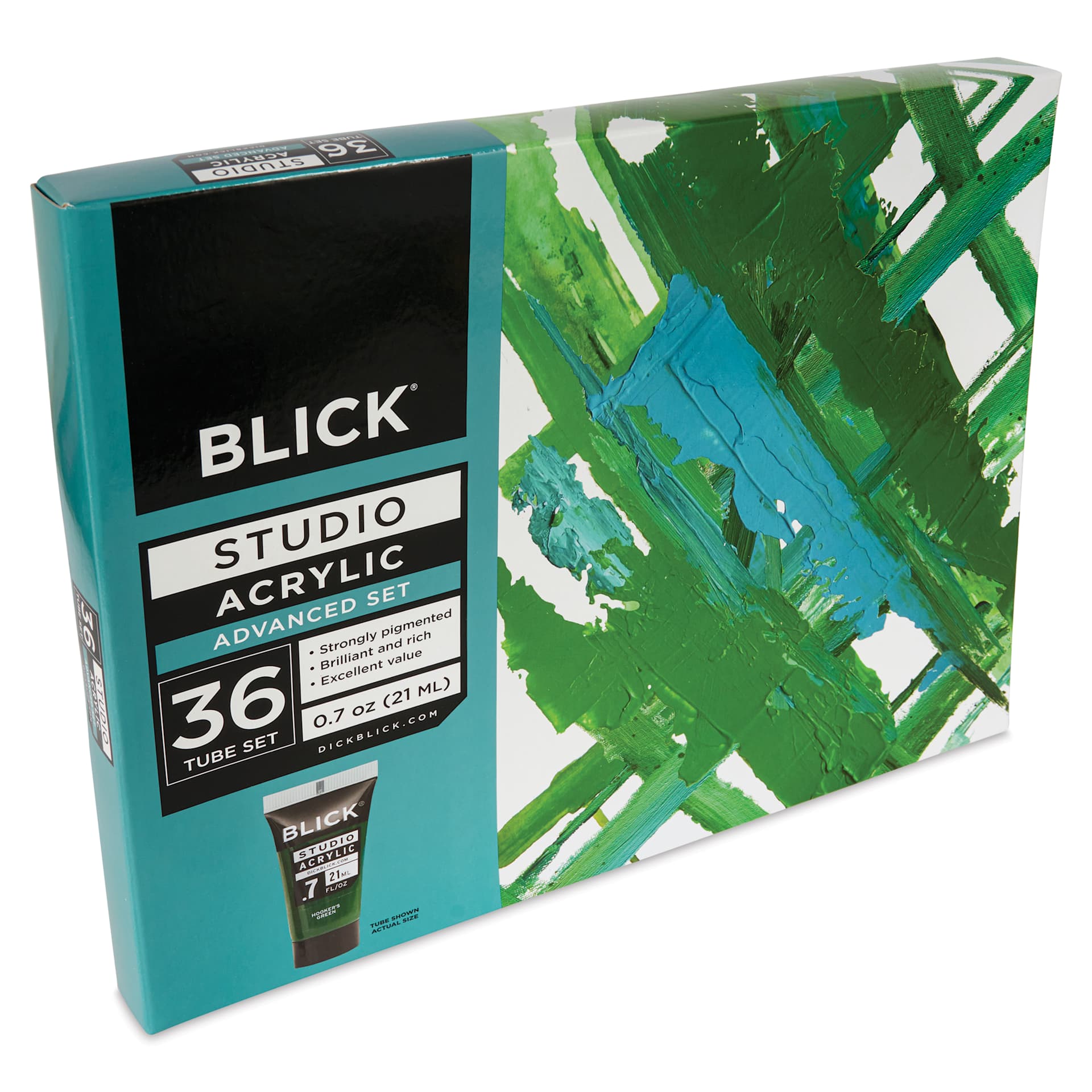 Front of Blick Studio Acrylic Paints - Set of 36 colors box.