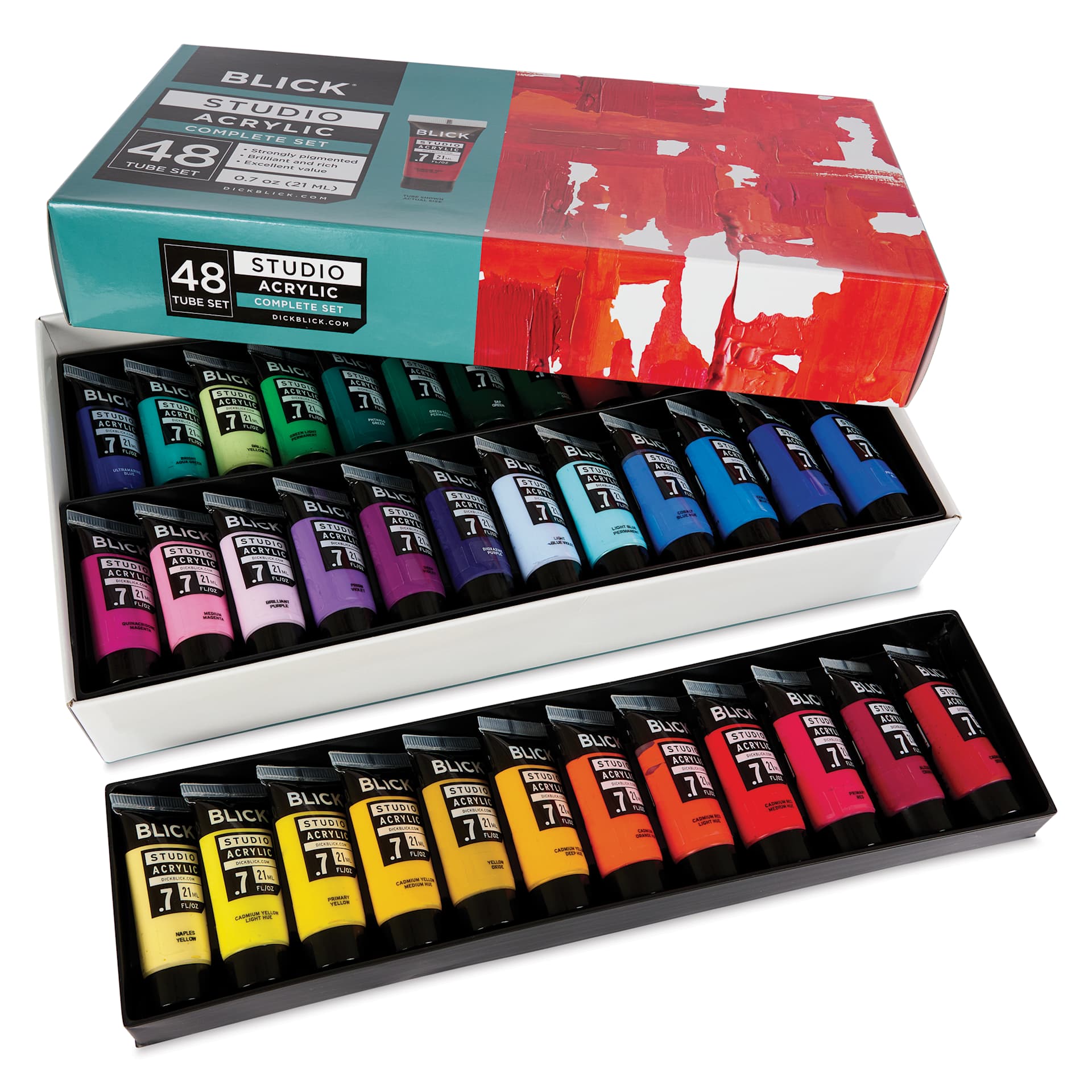 Blick Studio Acrylics - Set of 48 colors, 21 ml tubes, open packaging