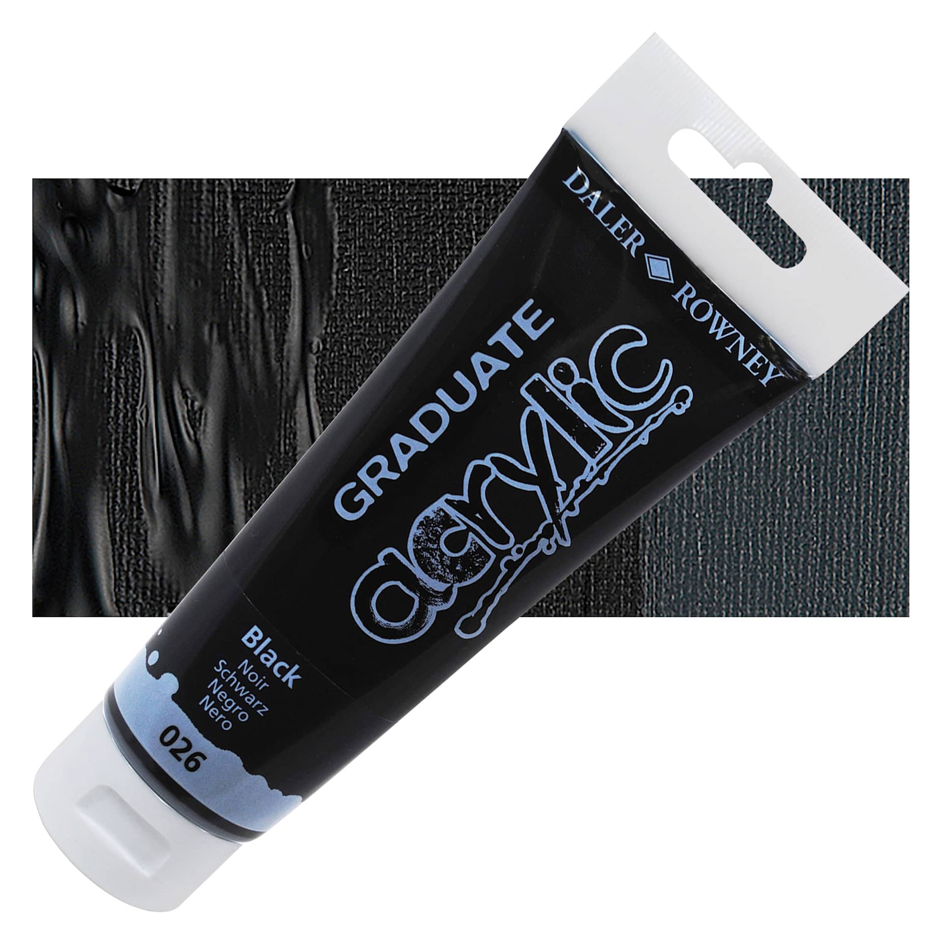 Daler-Rowney Graduate Acrylic Paint - Black, 120 ml tube and swatch