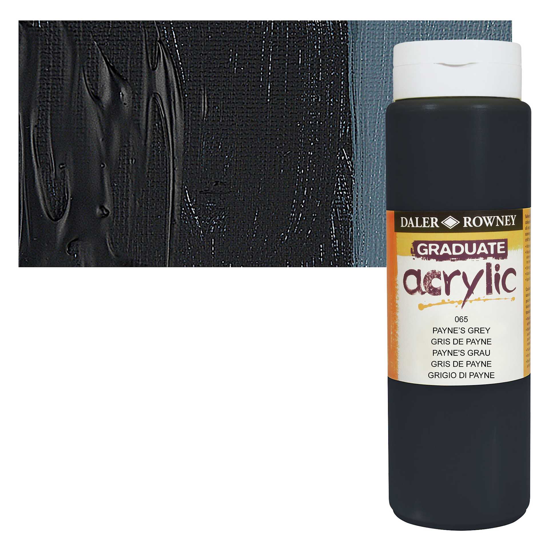 Daler-Rowney Graduate Acrylic Paint - Payne's Gray, 500 ml bottle and swatch
