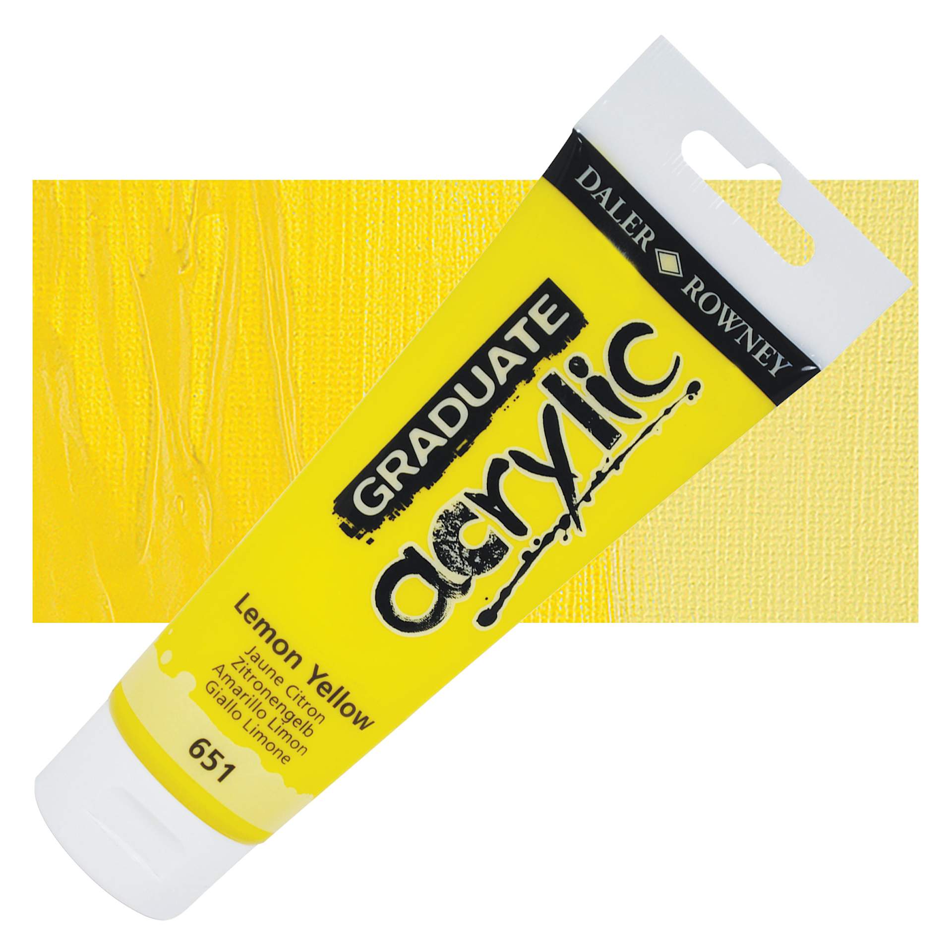 Daler-Rowney Graduate Acrylic Paint - Lemon Yellow, 120 ml tube and swatch