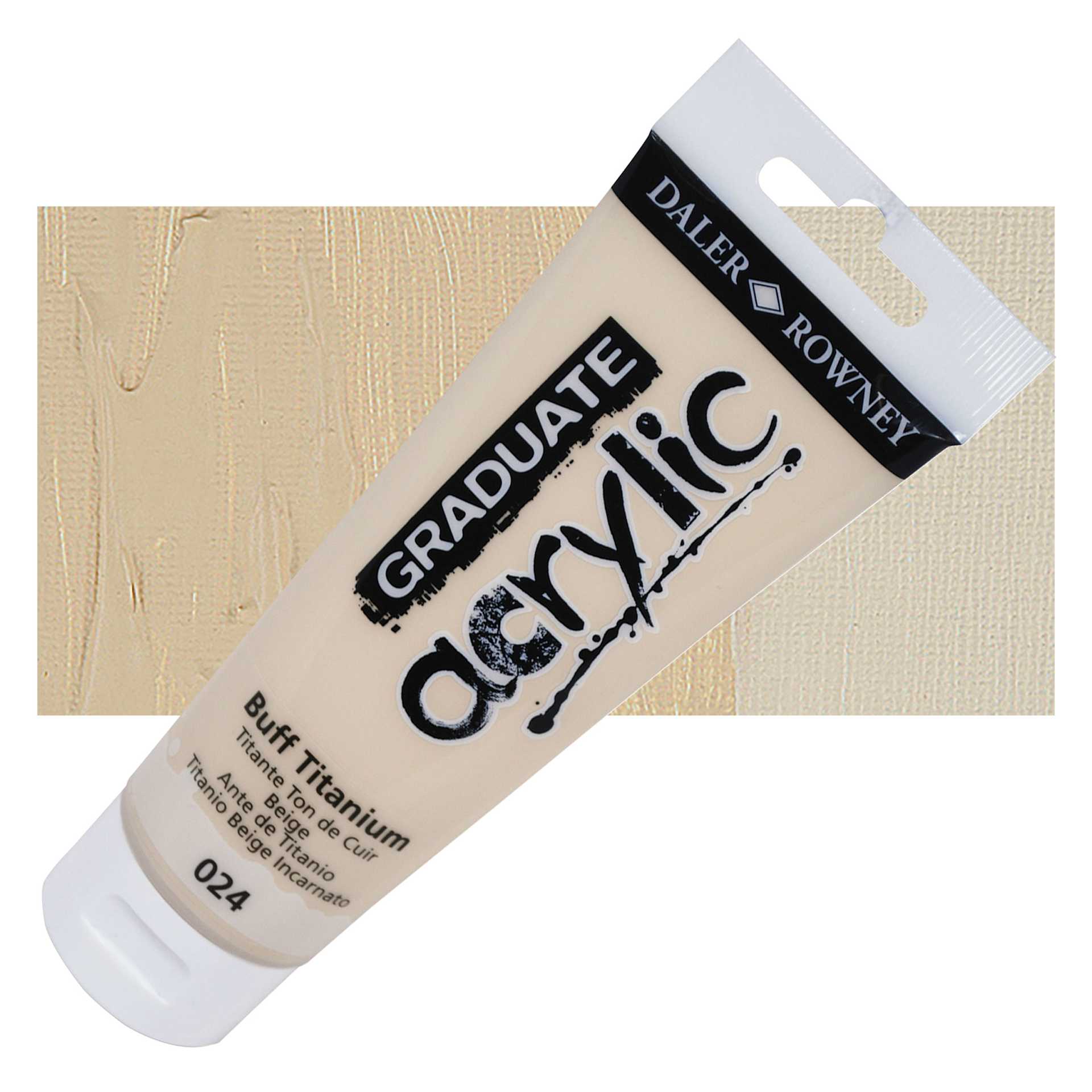 Daler-Rowney Graduate Acrylic Paint - Buff Titanium, 120 ml tube and swatch