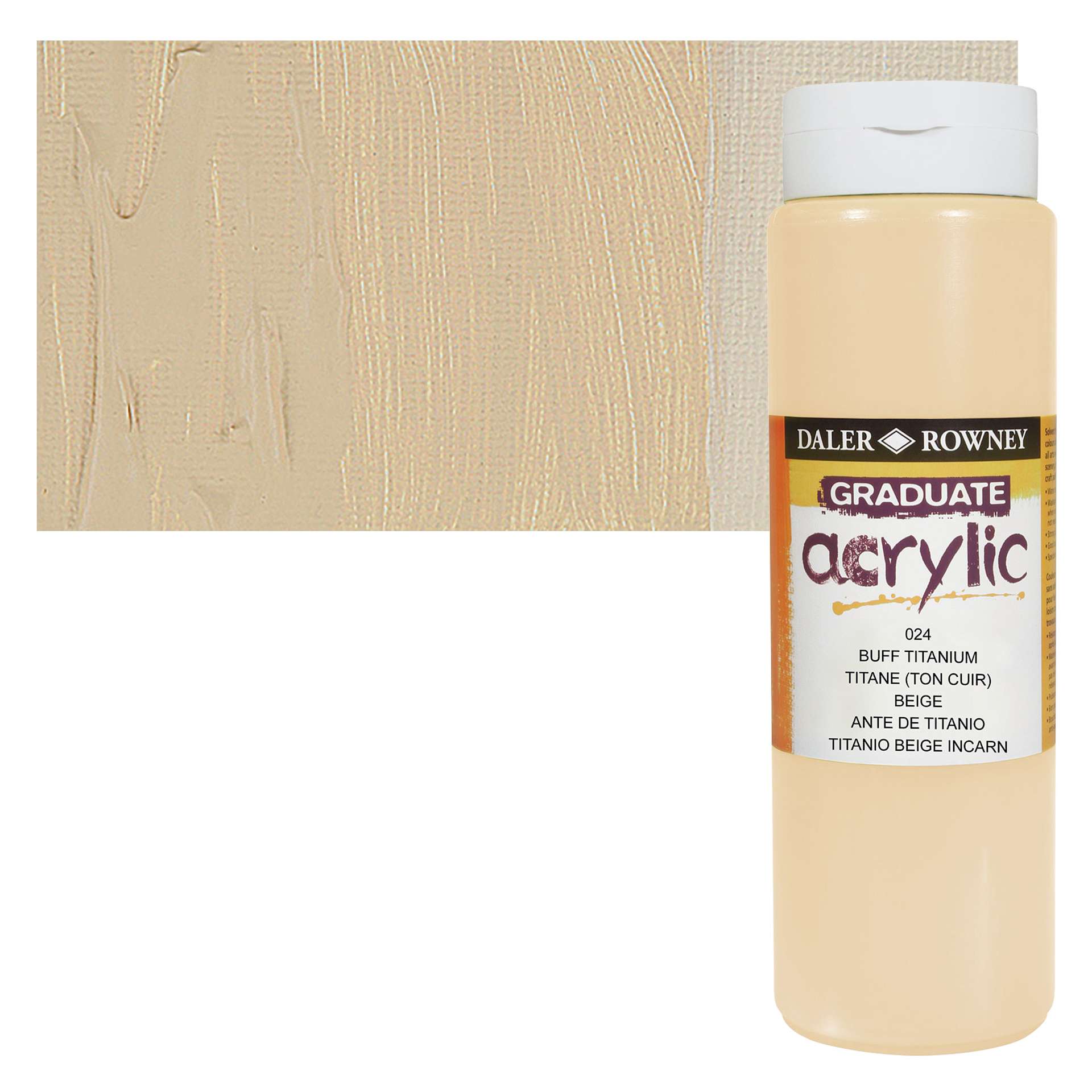Daler-Rowney Graduate Acrylic Paint - Buff Titanium, 500 ml bottle and swatch