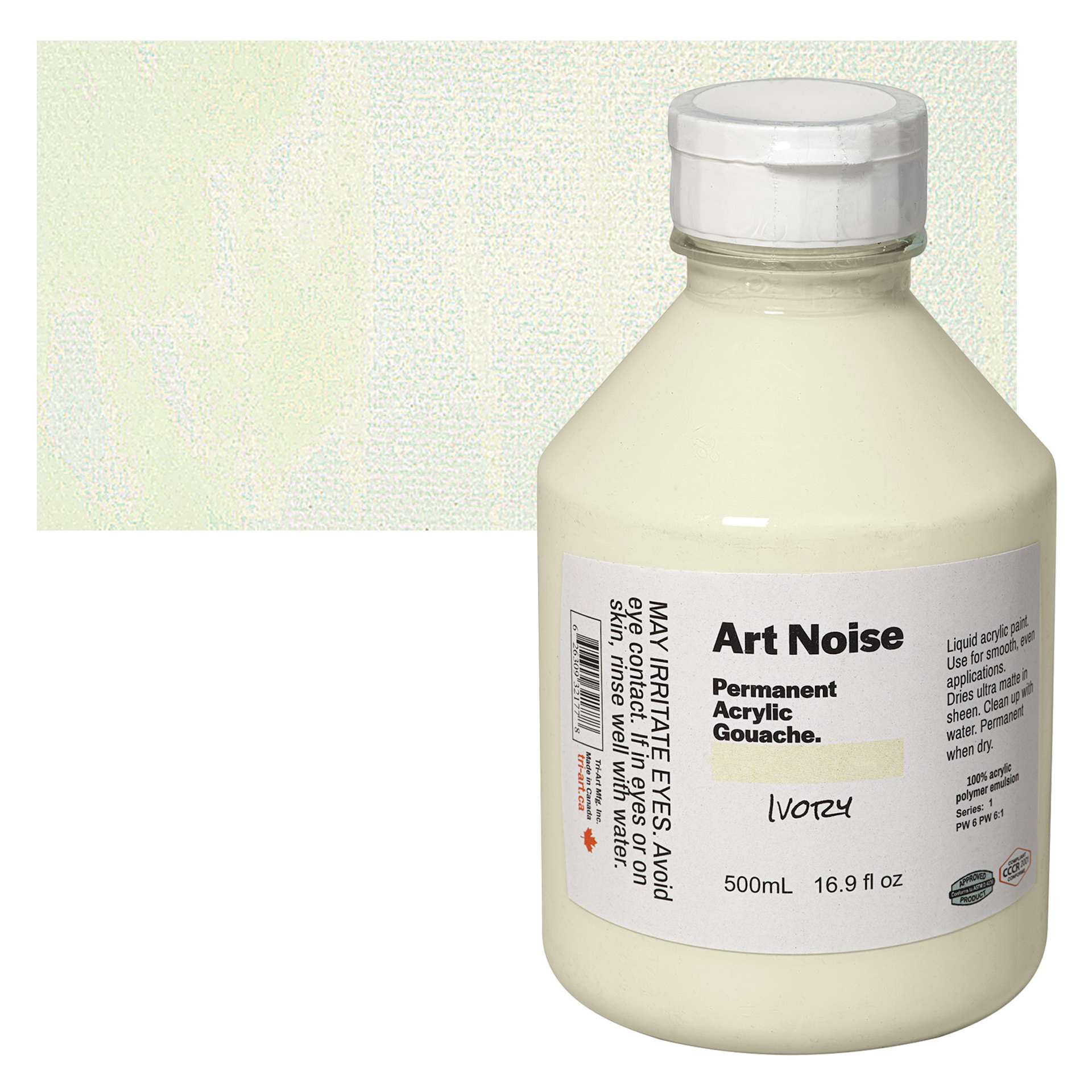 Tri-Art Art Noise Permanent Acrylic Gouache - Ivory, 500 ml, Bottle and swatch