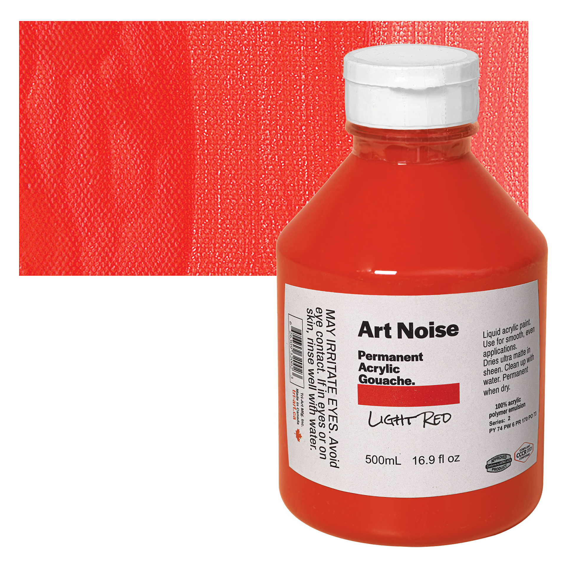 Tri-Art Art Noise Permanent Acrylic Gouache - Light Red, 500 ml, Bottle and swatch