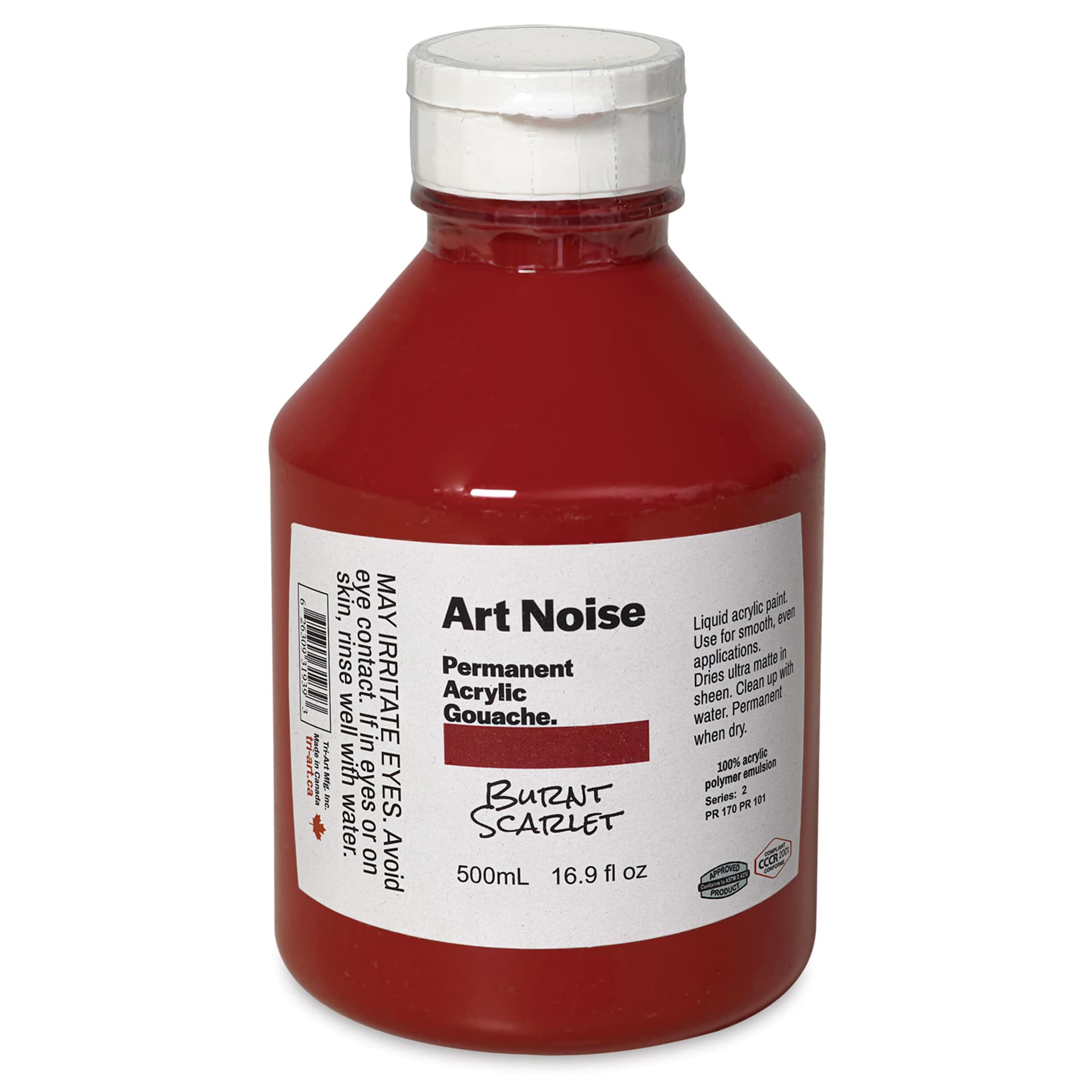 Tri-Art Art Noise Permanent Acrylic Gouache - Burnt Scarlet, 500 ml, Bottle