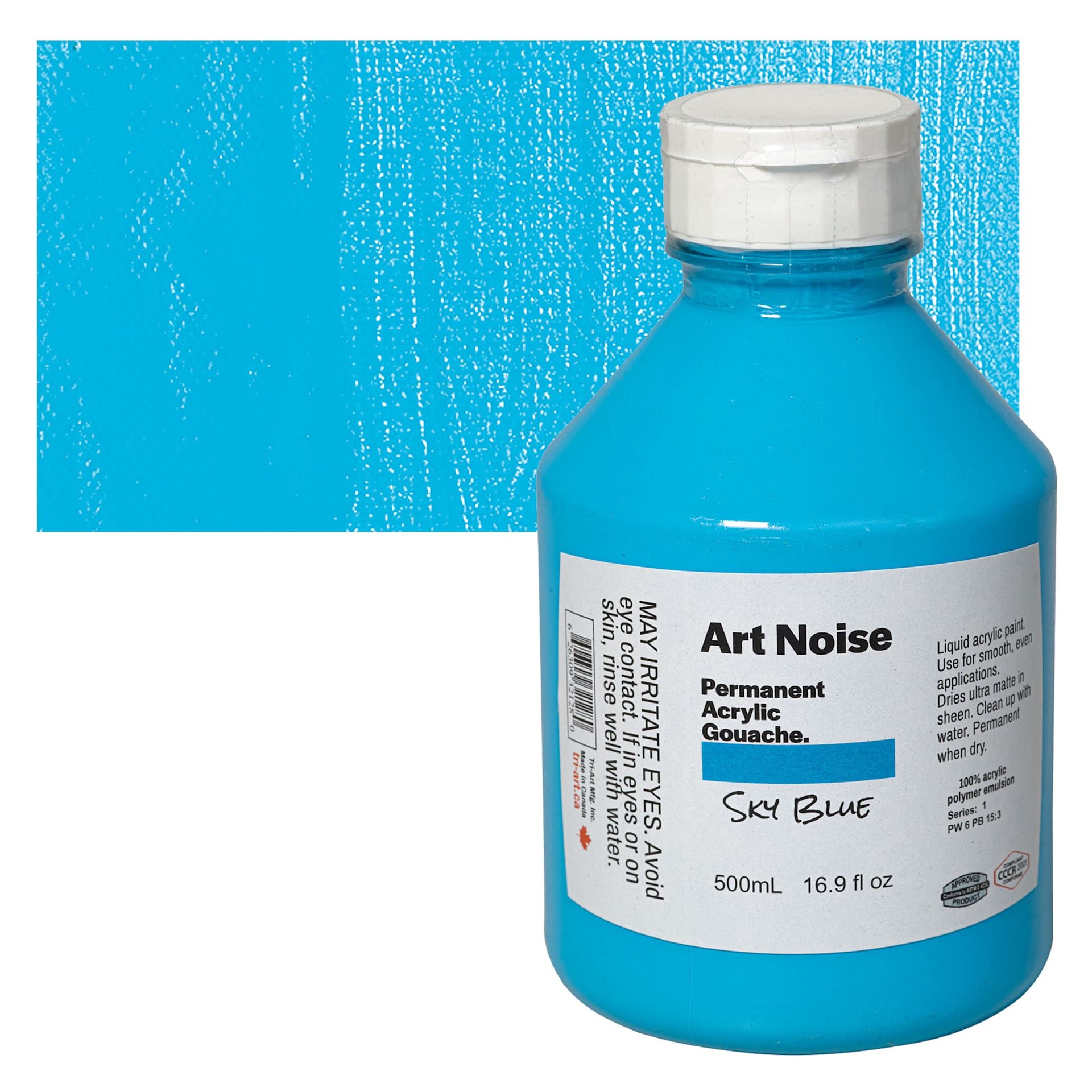 Tri-Art Art Noise Permanent Acrylic Gouache - Sky Blue, 500 ml, Bottle and swatch