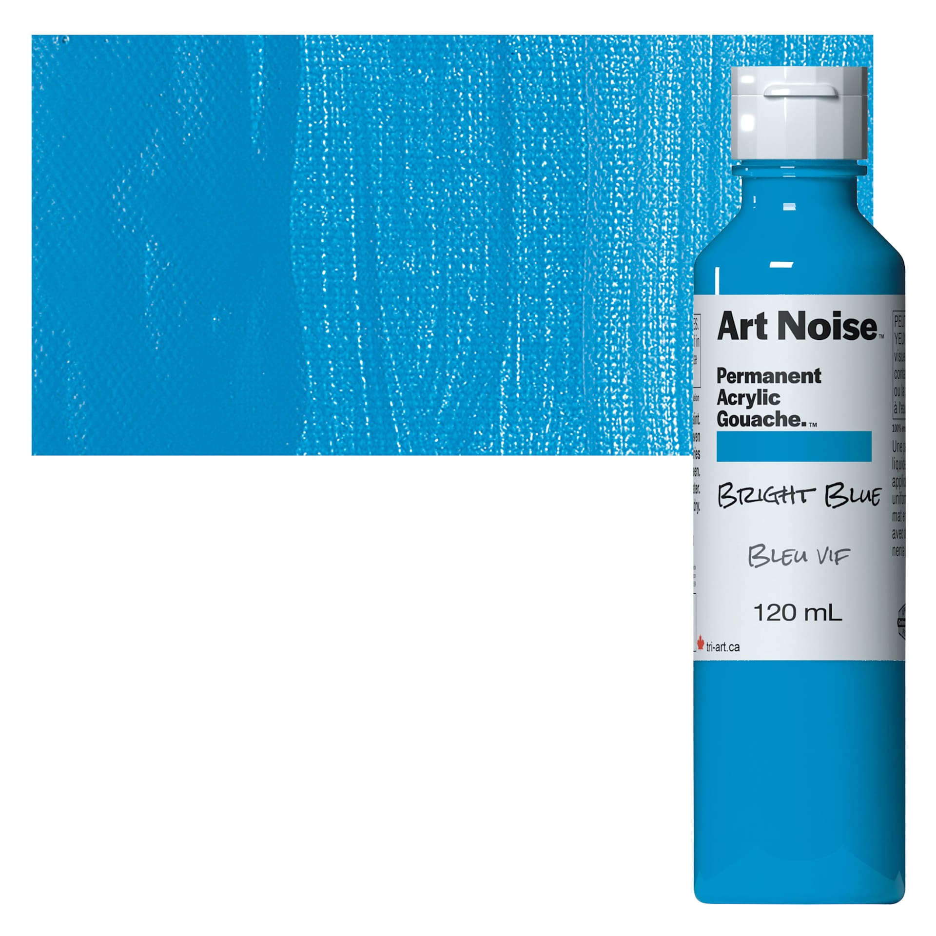 Tri-Art Art Noise Permanent Acrylic Gouache - Bright Blue, 120 ml, Bottle and swatch