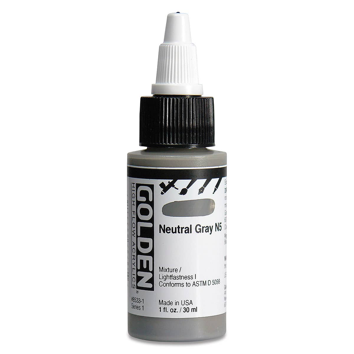 Golden High Flow Acrylics - Neutral Gray N5, 1 oz bottle