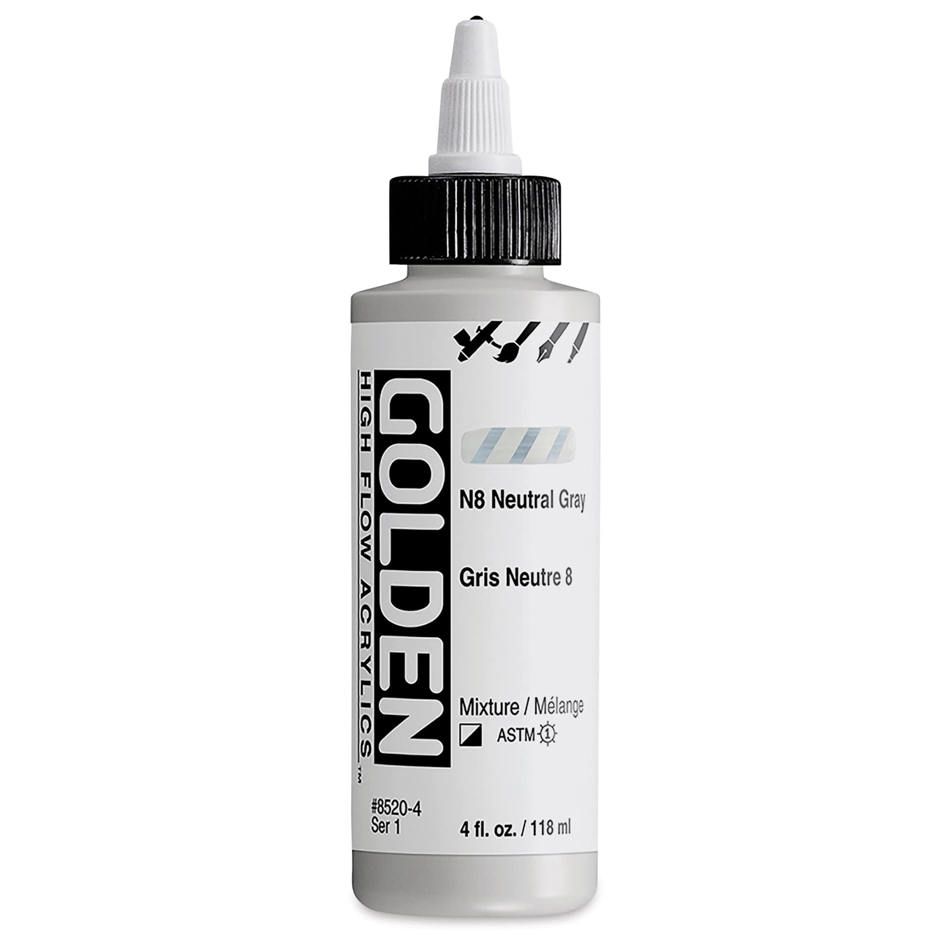 Golden High Flow Acrylics - Neutral Gray N8, 4 oz bottle