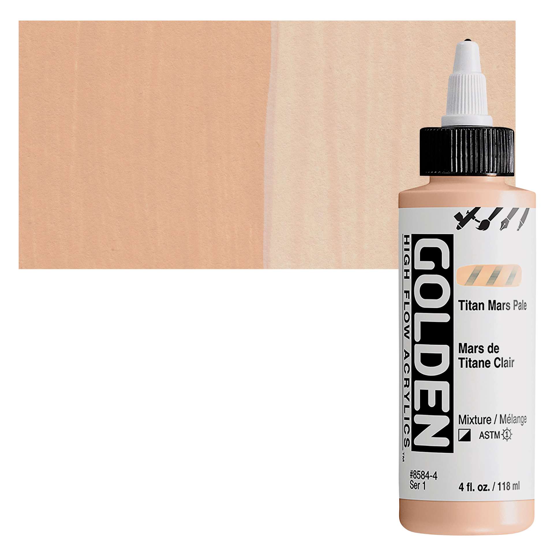 Golden High Flow Acrylic Paint - Titan Mars Pale, 4 oz bottle and swatch