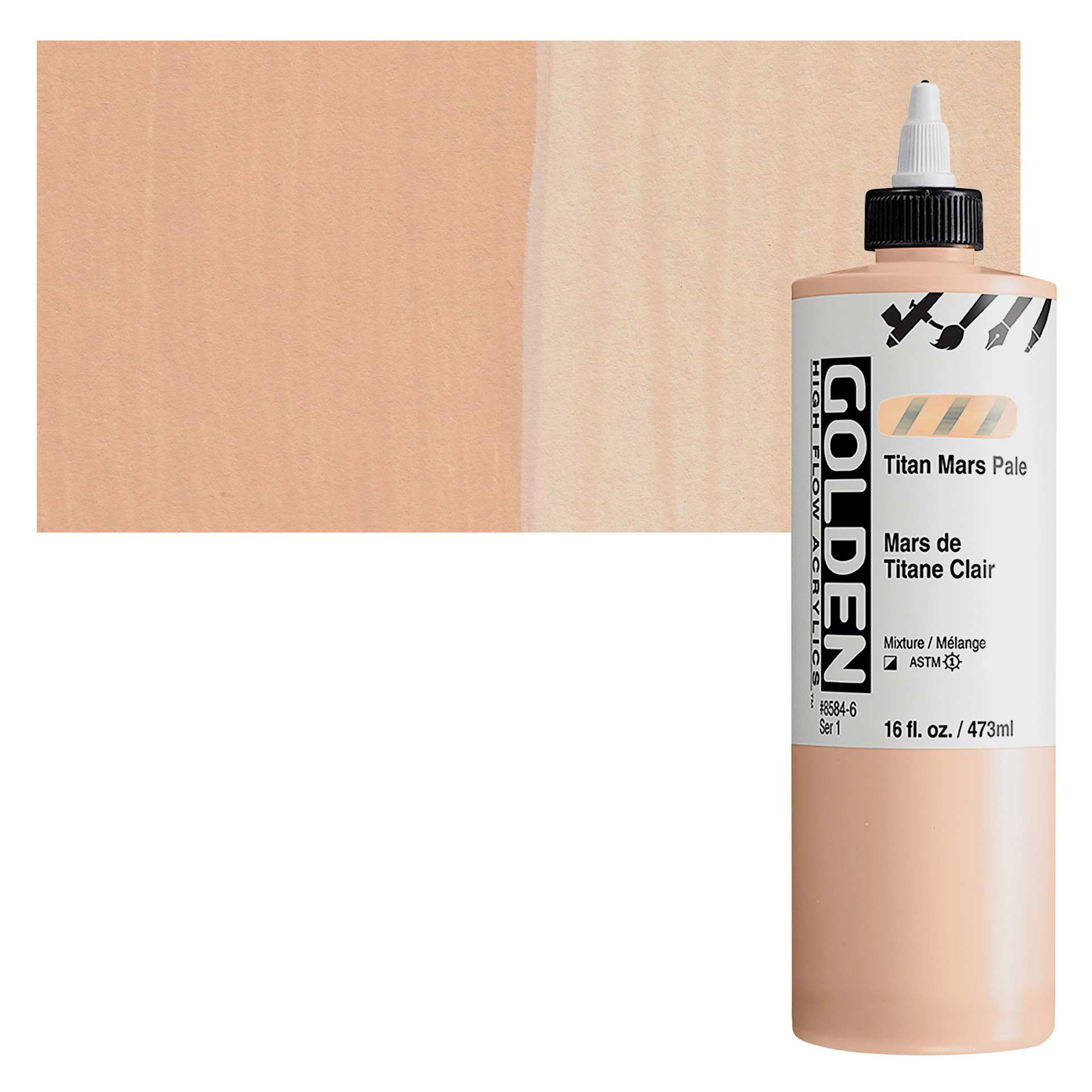 Golden High Flow Acrylic Paint - Titan Mars Pale, 16 oz bottle and swatch