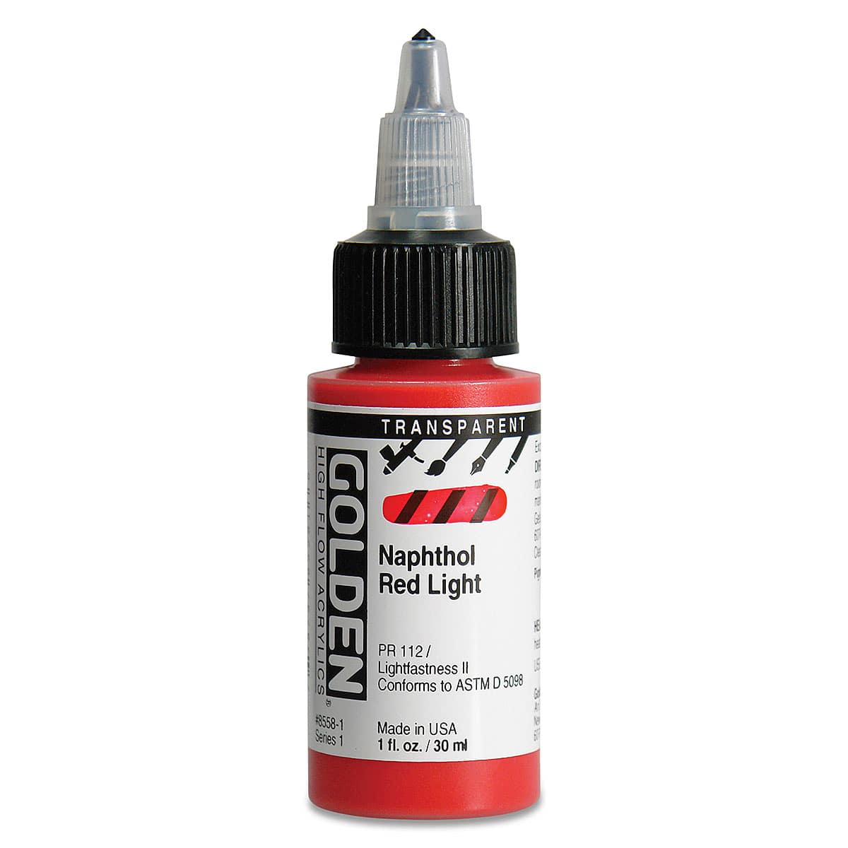 Golden High Flow Acrylics - Transparent Naphthol Red Light, 1 oz bottle