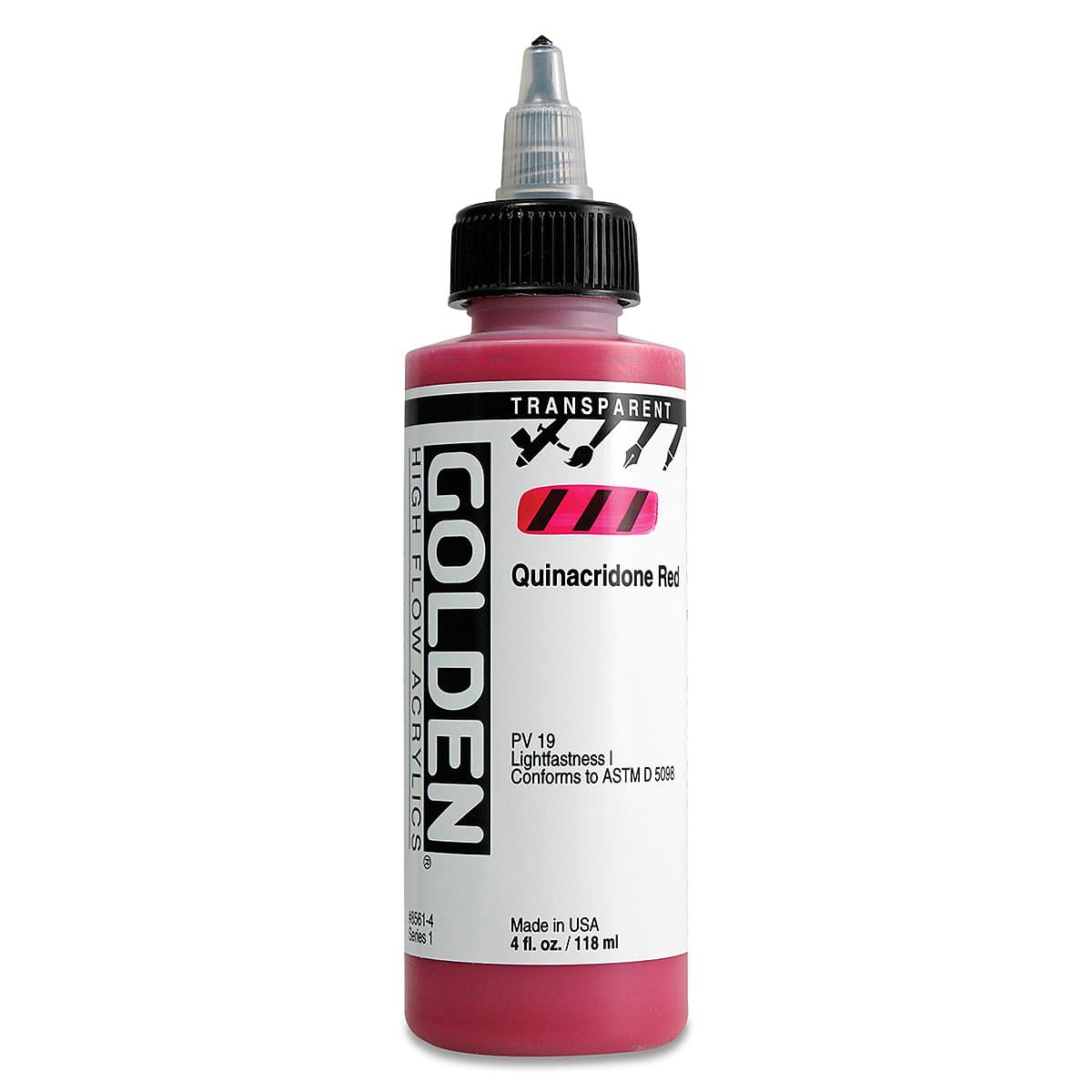 Golden High Flow Acrylics - Transparent Quinacridone Red, 4 oz bottle