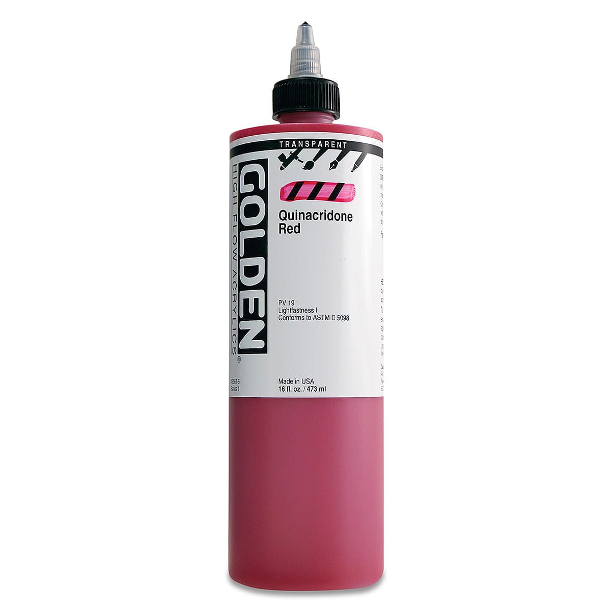 Golden High Flow Acrylics - Transparent Quinacridone Red, 16 oz bottle
