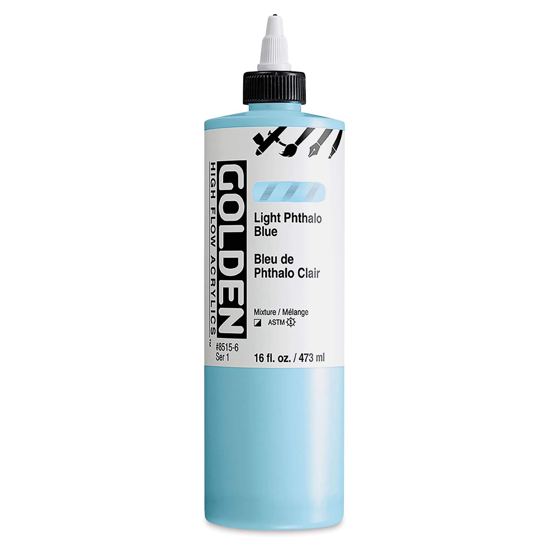 Golden High Flow Acrylics - Light Phthalo Blue, 16 oz bottle