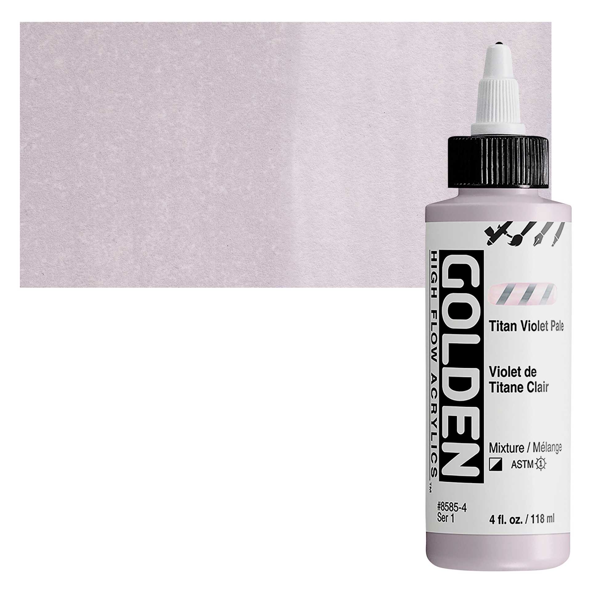 Golden High Flow Acrylic Paint - Titan Violet Pale, 4 oz bottle and swatch