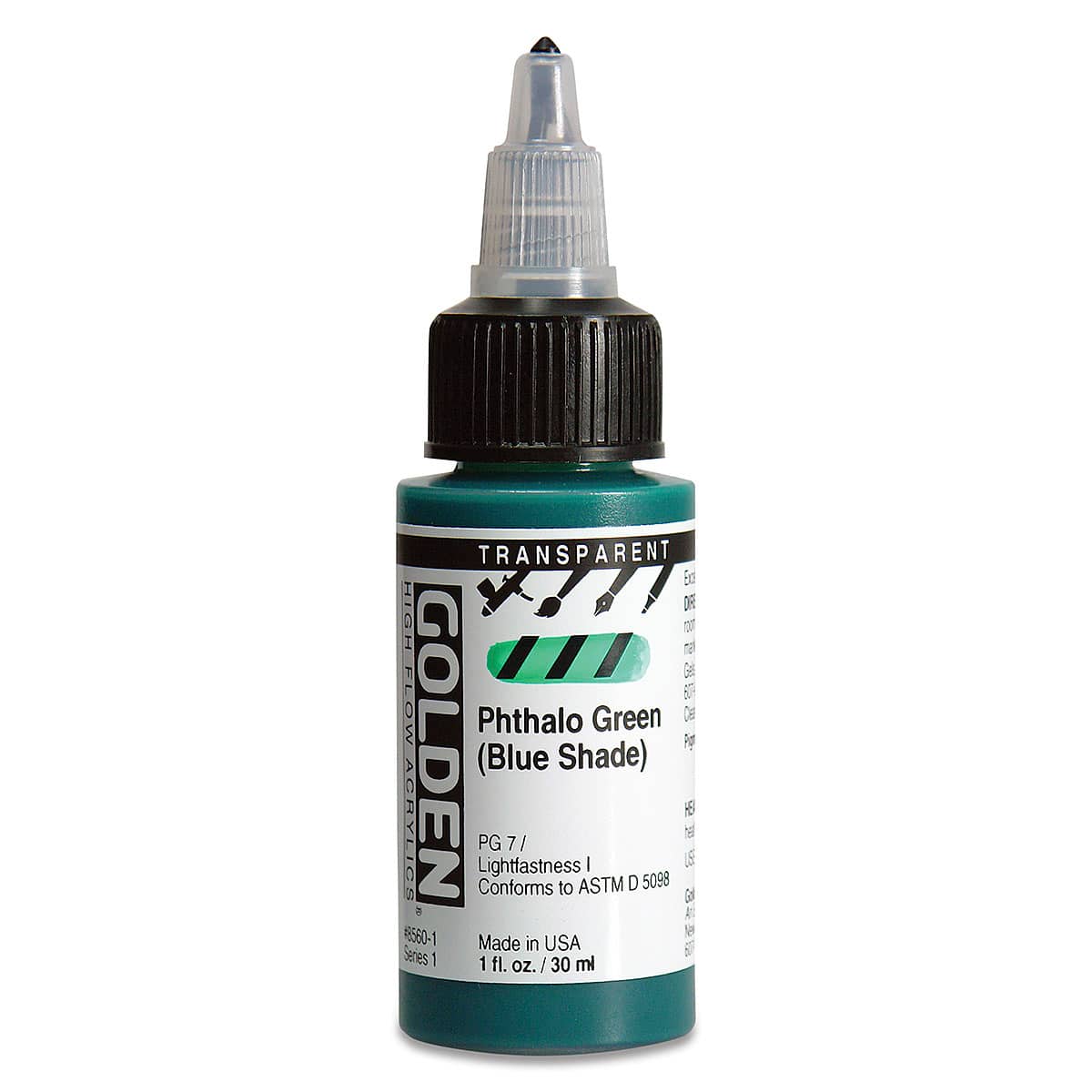 Golden High Flow Acrylics - Transparent Phthalo Green (Blue Shade), 1 oz bottle