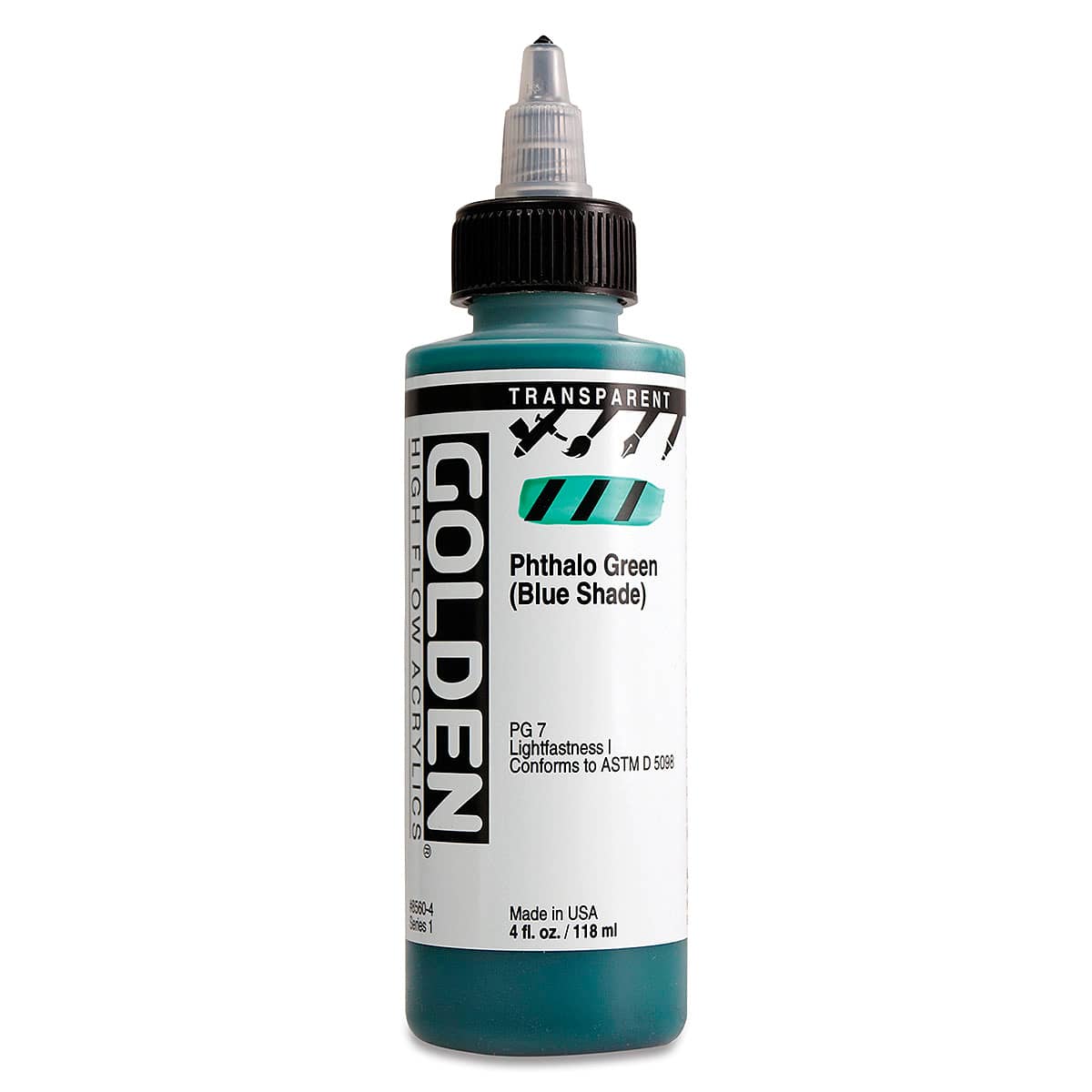 Golden High Flow Acrylics - Transparent Phthalo Green (Blue Shade), 4 oz bottle