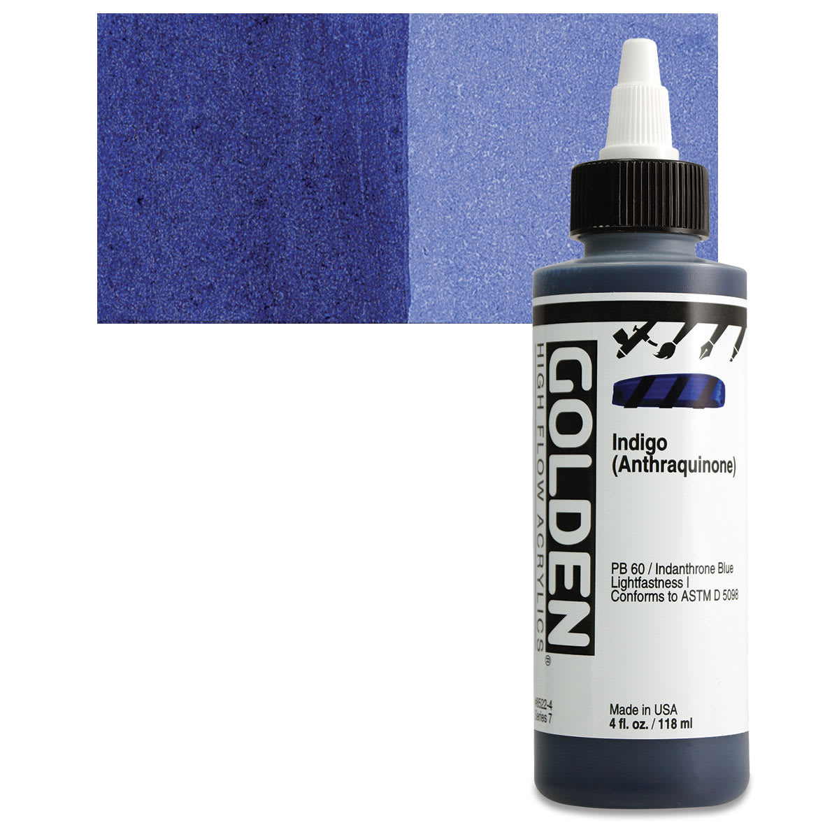 Golden High Flow Acrylic Paint - Anthraquinone Blue (Indigo), 4 oz bottle and swatch Golden High Flow Acrylic Paint - Anthraquinone Blue (Indigo), 4 oz bottle and swatch