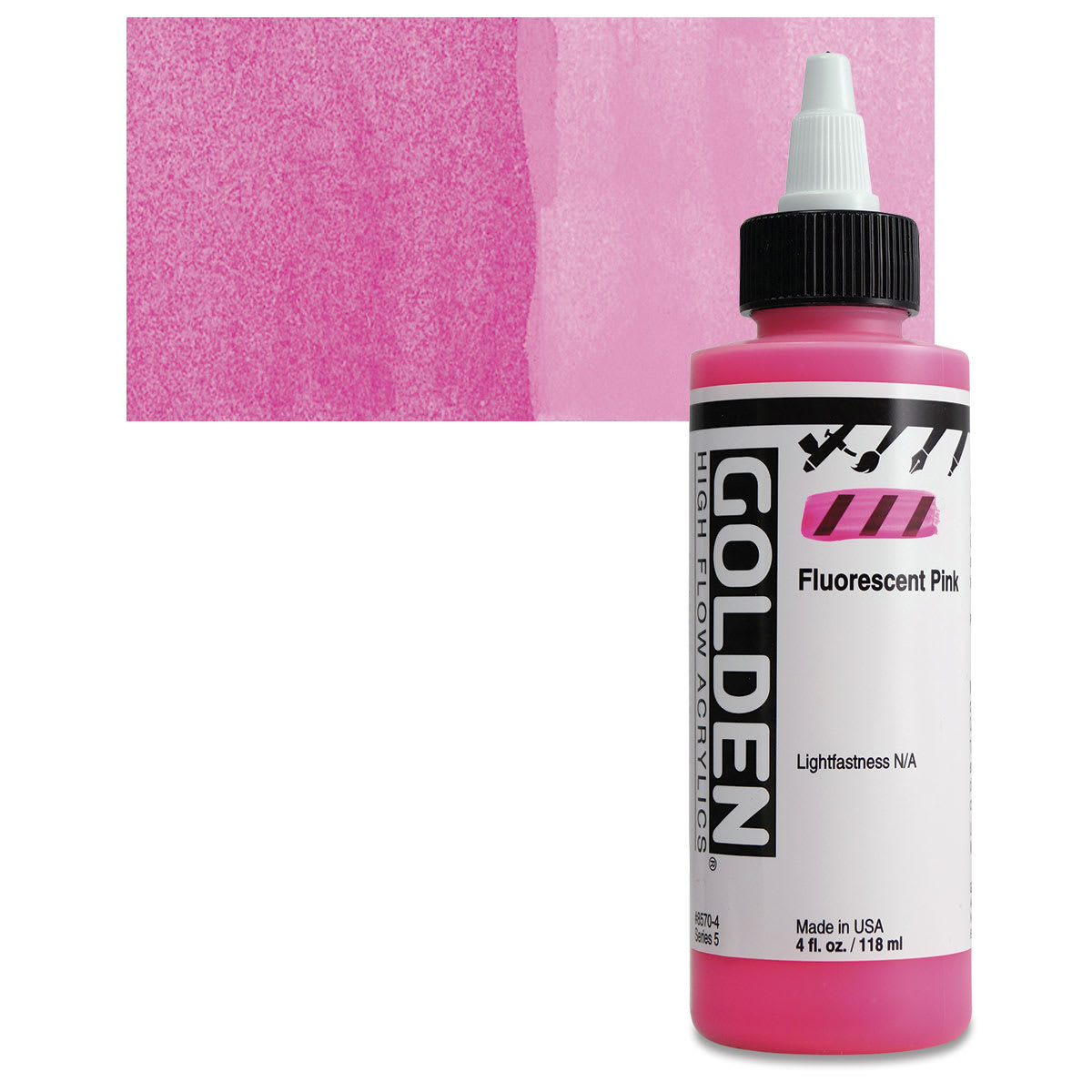Golden High Flow Acrylic Paint - Fluorescent Pink, 4 oz bottle and swatch