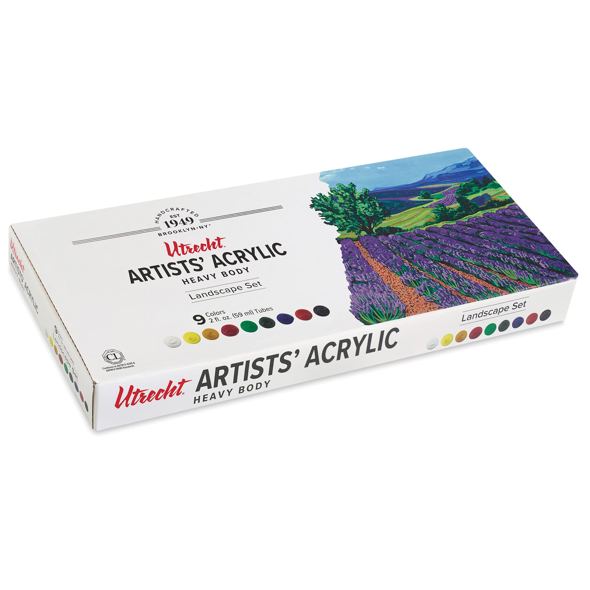 Utrecht Artists' Acrylic Paints - Set of 9, Landscape Colors, 59 ml, laid flat