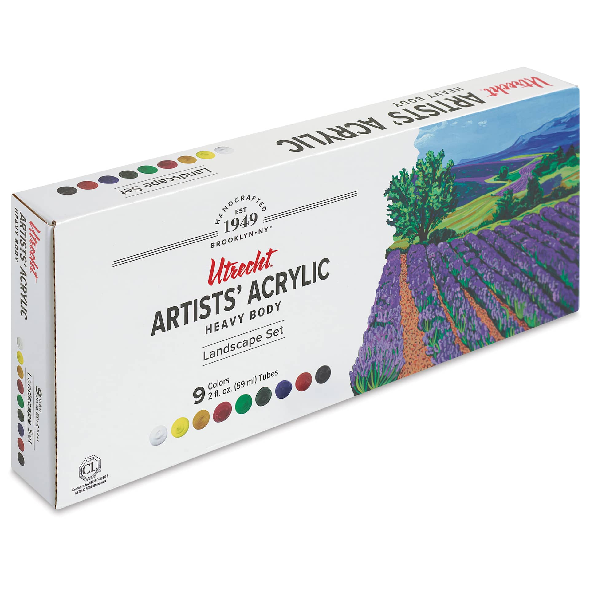 Utrecht Artists' Acrylic Paints - Set of 9, Landscape Colors, 59 ml, packaging, closed Utrecht Artists' Acrylic Paints - Set of 9, Landscape Colors, 59 ml, packaging, closed