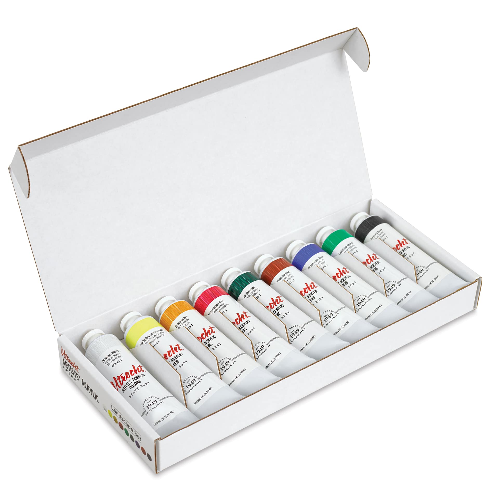 Utrecht Artists' Acrylic Paints - Set of 9, Landscape Colors, 59 ml, open packaging Utrecht Artists' Acrylic Paints - Set of 9, Landscape Colors, 59 ml, open packaging