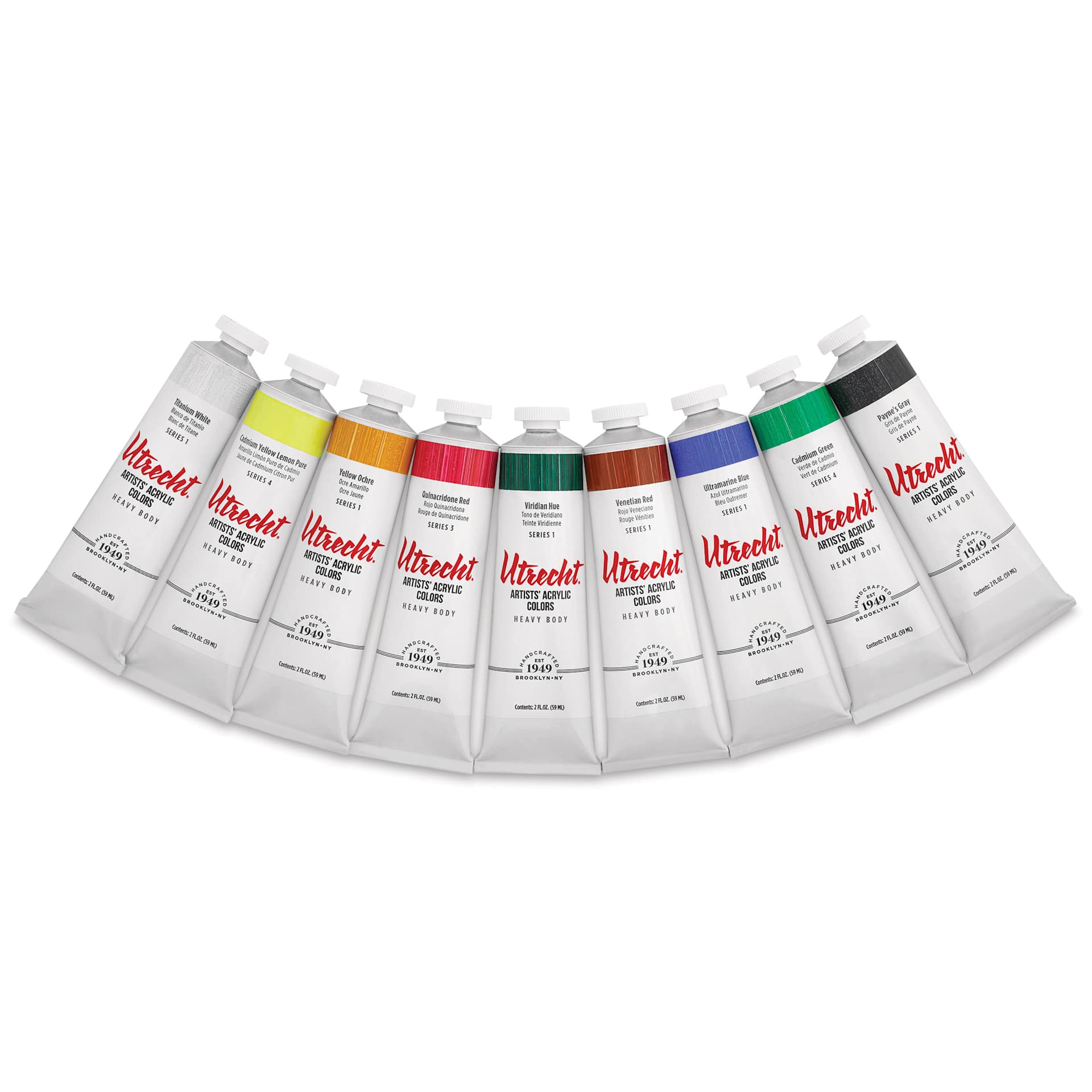 Utrecht Artists' Acrylic Paints - Set of 9, Landscape Colors, 59 ml, contents