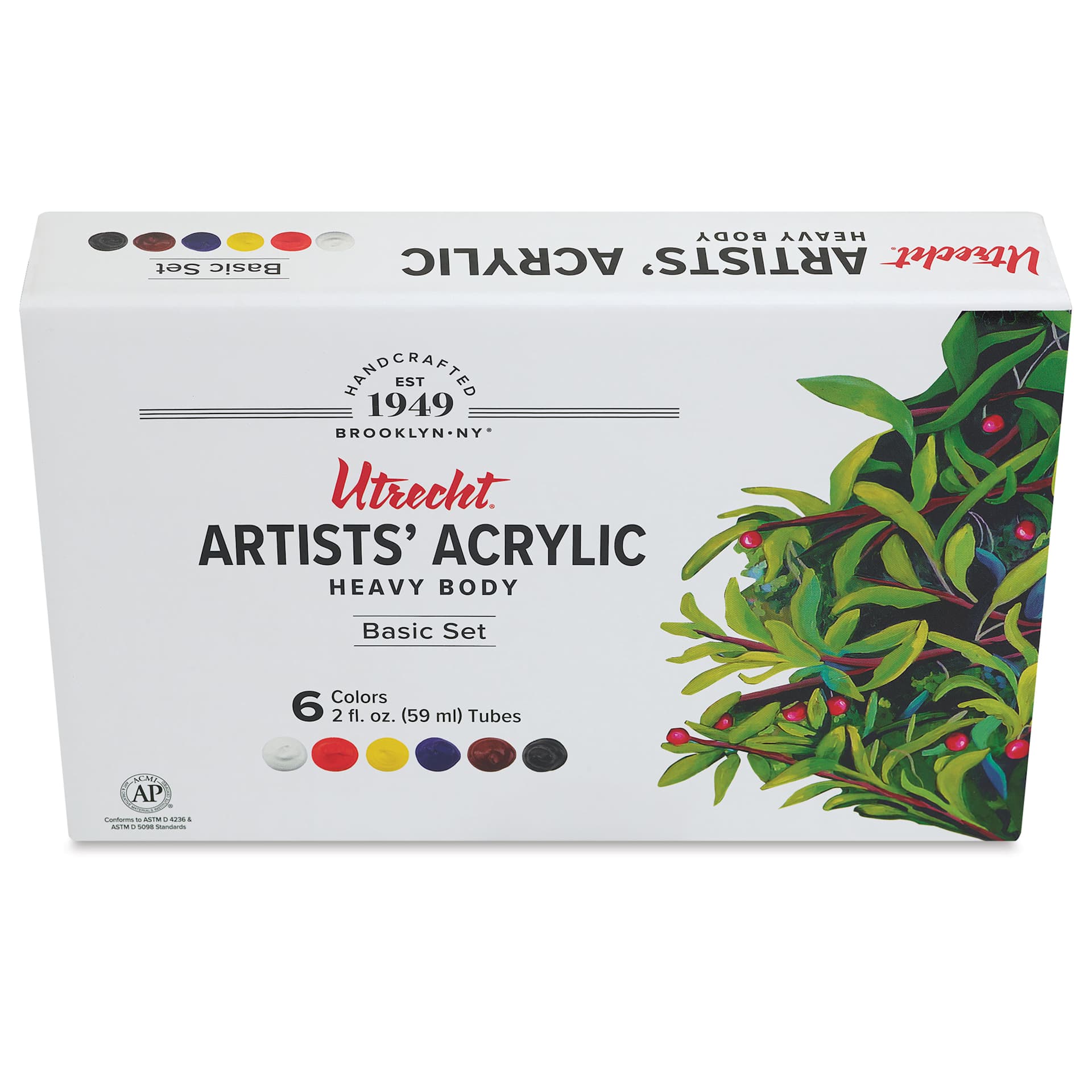 Utrecht Artists' Acrylic Paints - Set of 6, Basic Colors, 59 ml, packaging