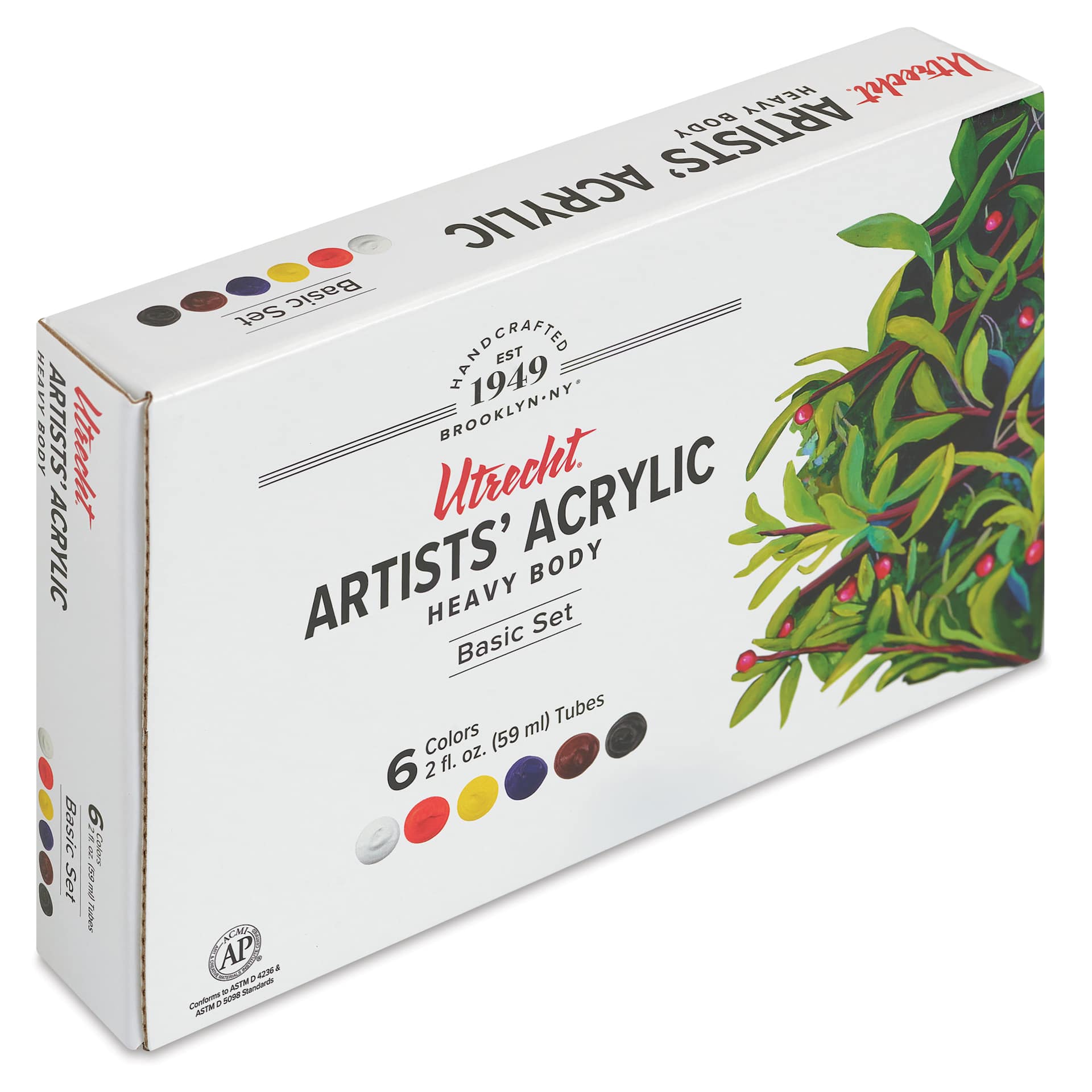 Utrecht Artists' Acrylic Paints - Set of 6, Basic Colors, 59 ml, packaging, closed