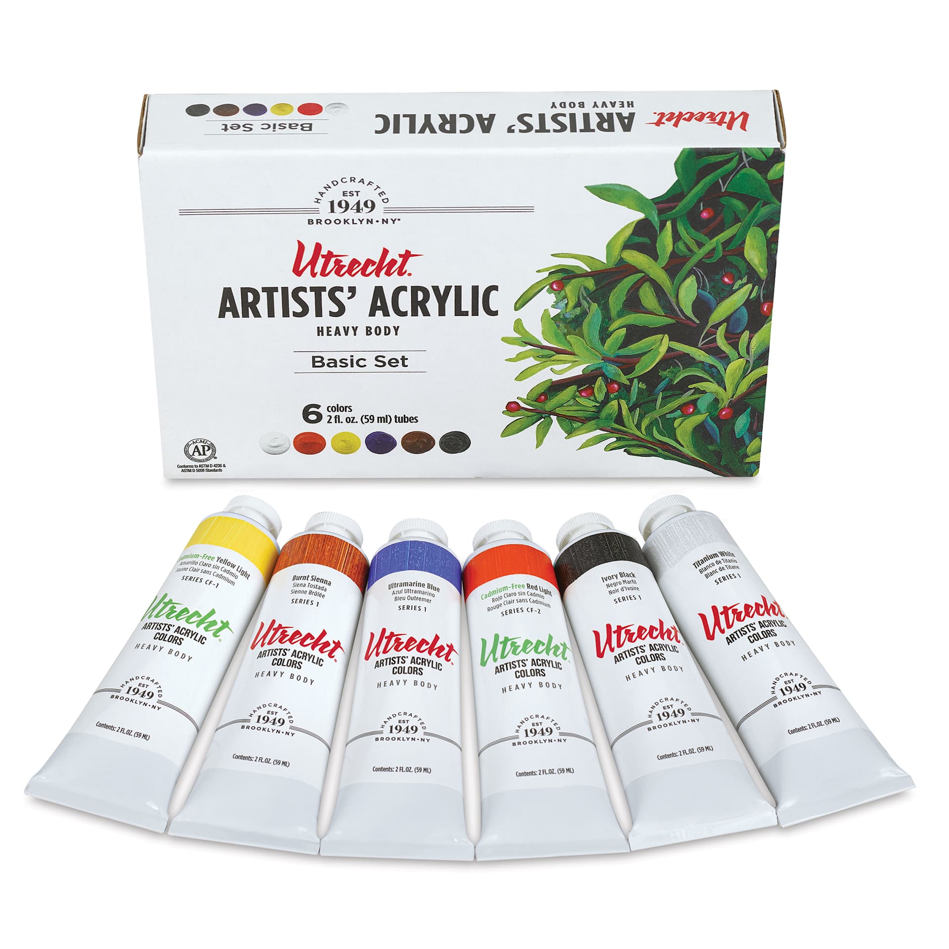 Utrecht Artists' Acrylic Paints - Basic, Set of 6, set contents
