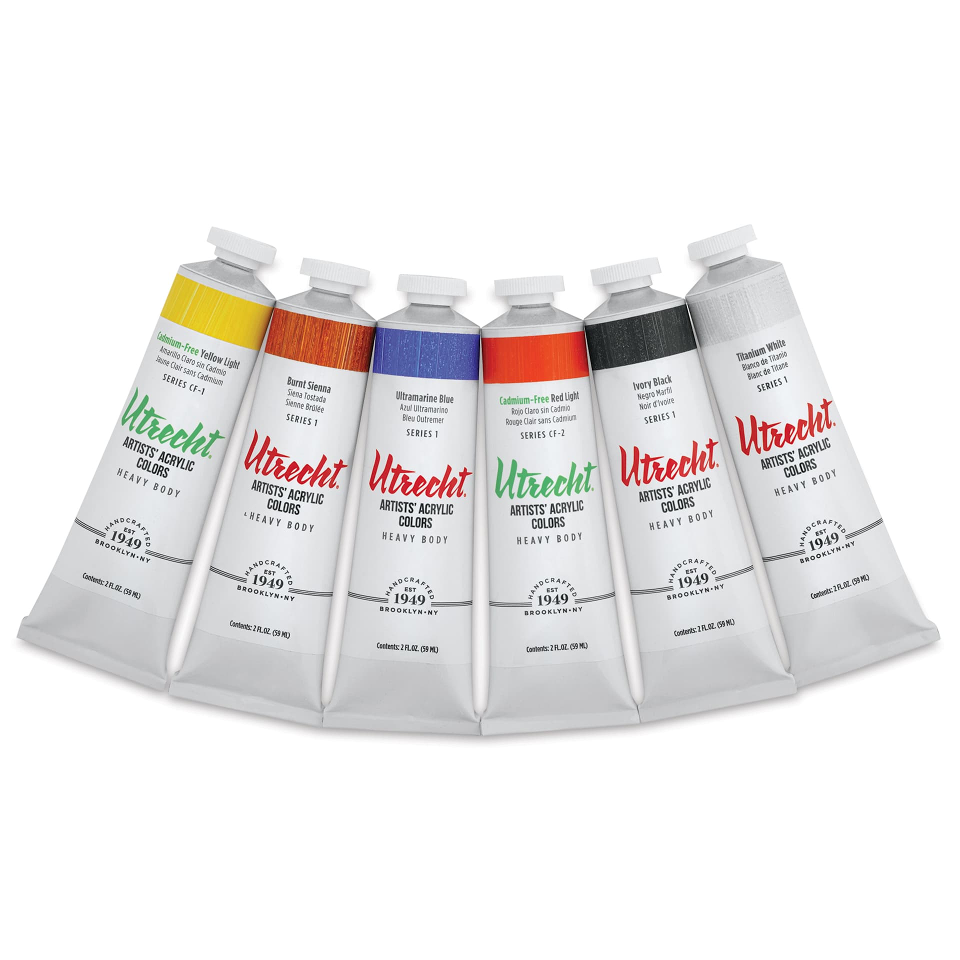 Utrecht Artists' Acrylic Paints - Set of 6, Basic Colors, 59 ml, contents Utrecht Artists' Acrylic Paints - Set of 6, Basic Colors, 59 ml, contents